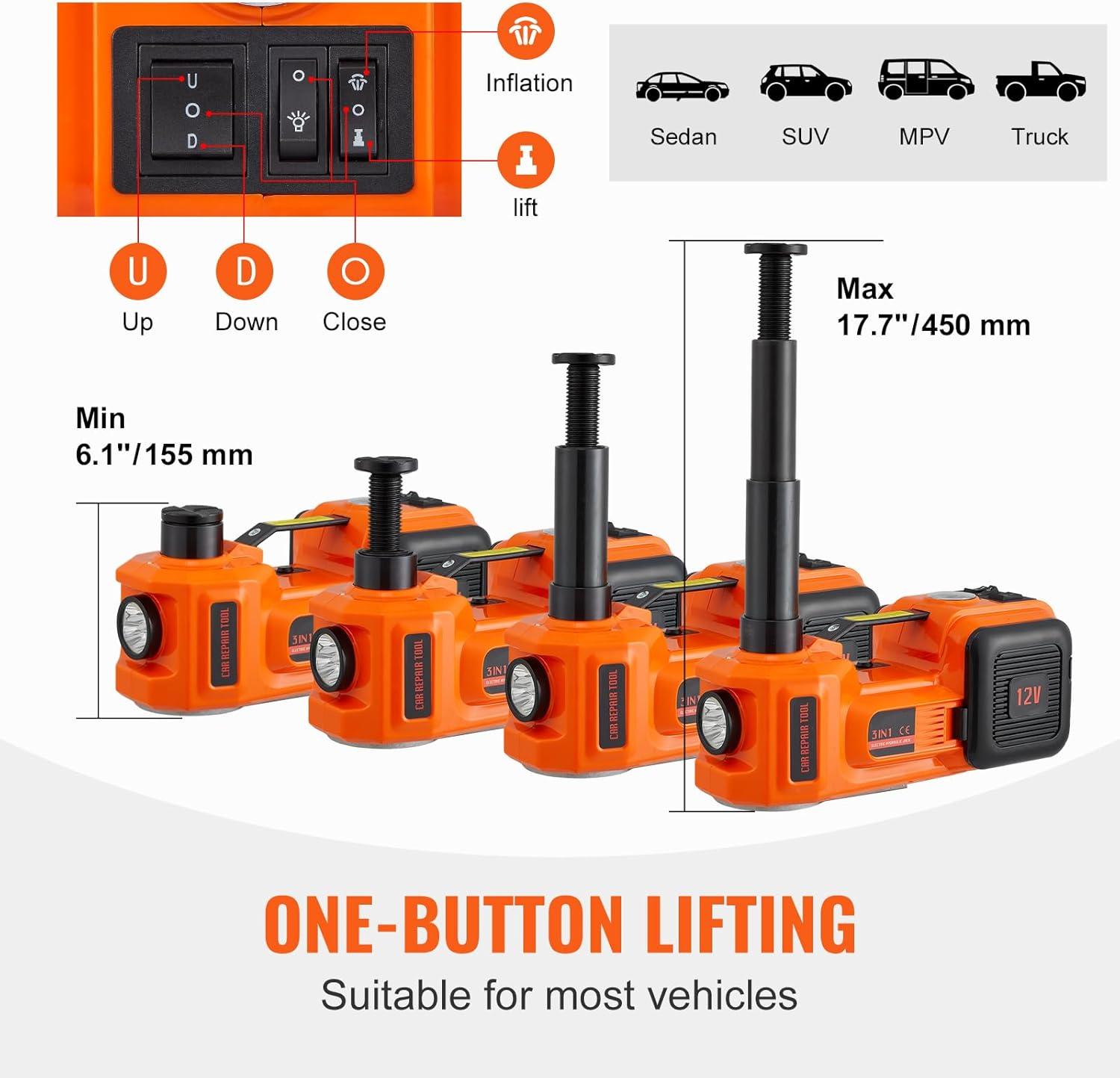 image:imageVEVOR Electric Car Jack Wireless 5 Tons Cordless Remote Control Hydraulic Electric Jack LED Light Hydraulic Repair Tool 135360mm Lifting Range for SUV MPV Sedan Truck Repair5T with Wrench