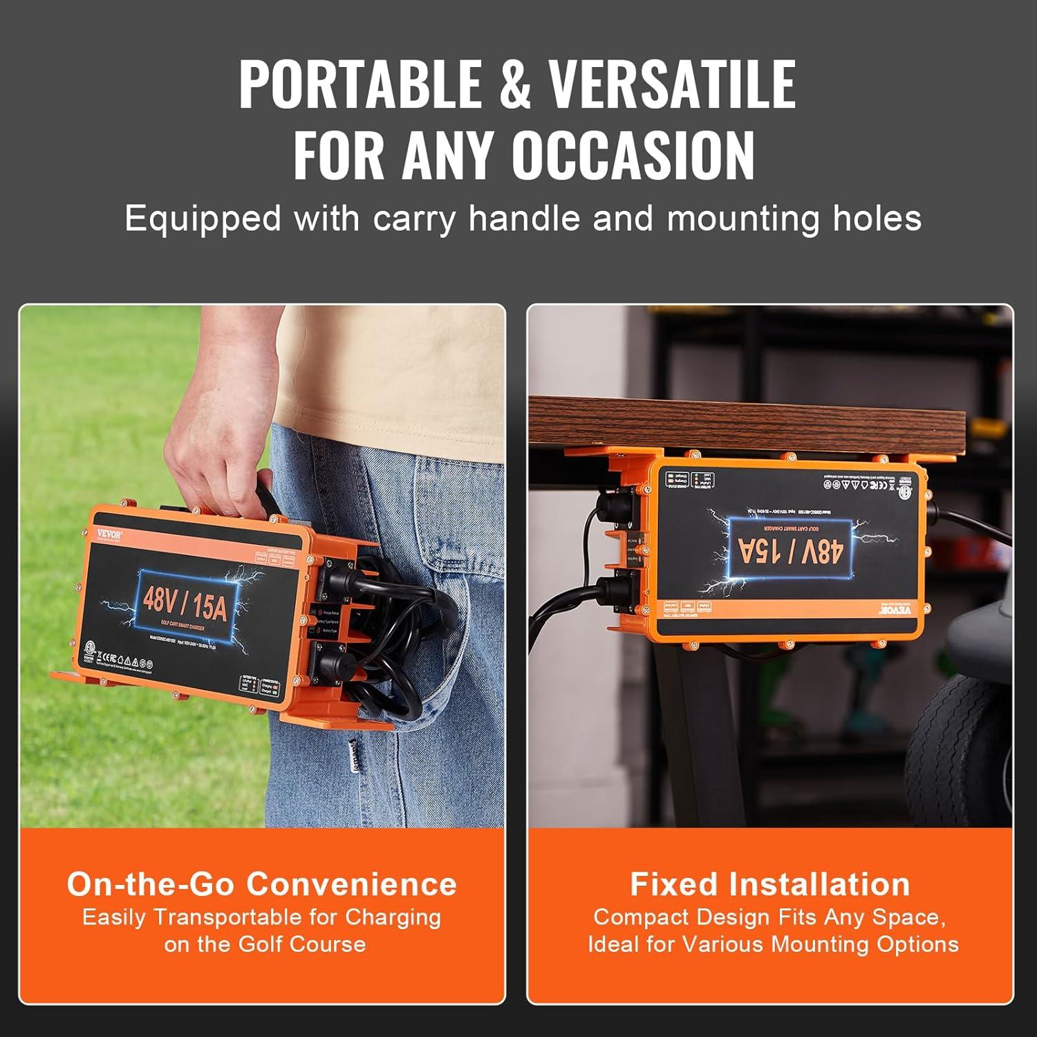 image:imageVEVOR 36 Volt Golf Cart Battery Charger 12 AMP Smart Battery Charger with DStyle Plug Compatible with LeadAcid AGMGelEFB MF NMC LiFePO4 Batteries for EZGO TXT IP67 Waterproof ETL Certified48V 15A For G29 Plug