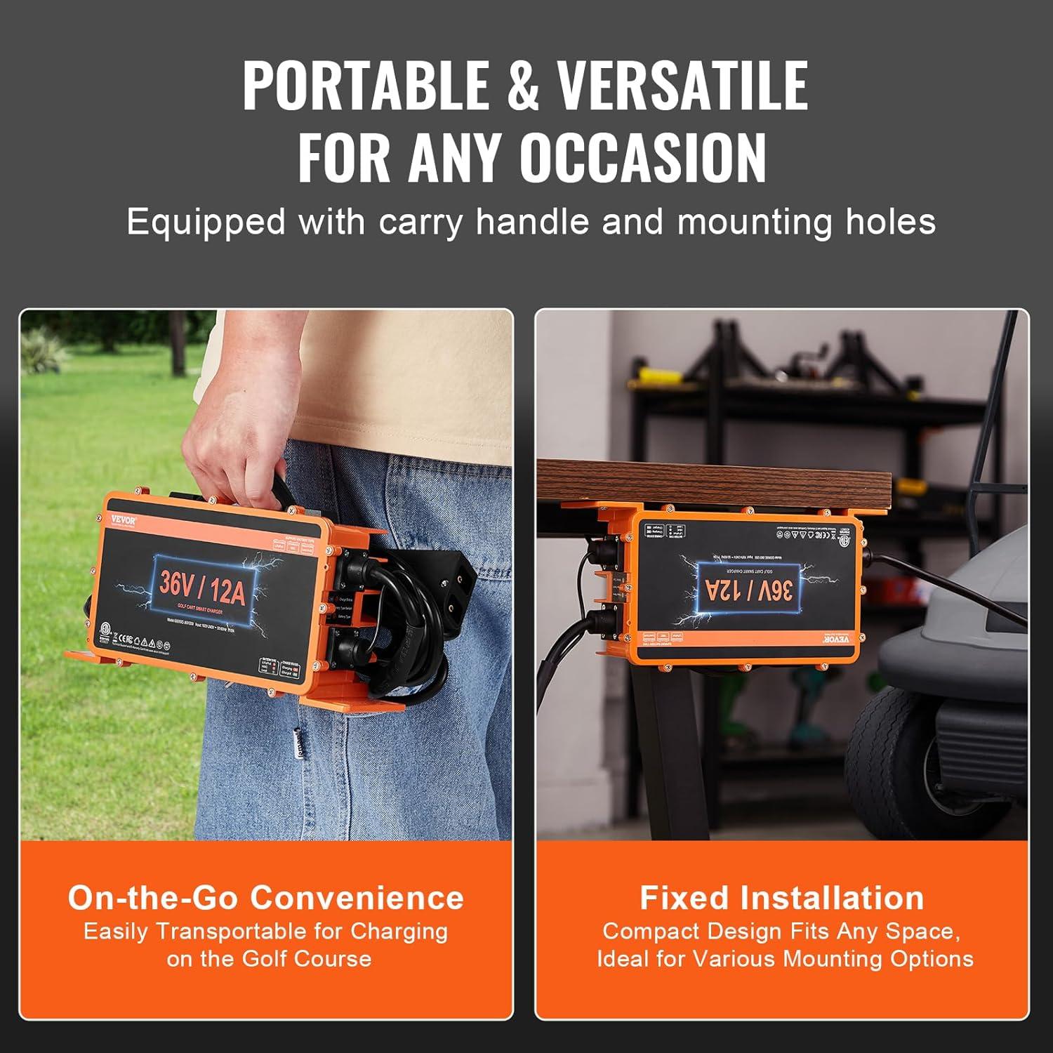 image:imageVEVOR 36 Volt Golf Cart Battery Charger 12 AMP Smart Battery Charger with DStyle Plug Compatible with LeadAcid AGMGelEFB MF NMC LiFePO4 Batteries for EZGO TXT IP67 Waterproof ETL Certified36V 12A For DStyle Plug