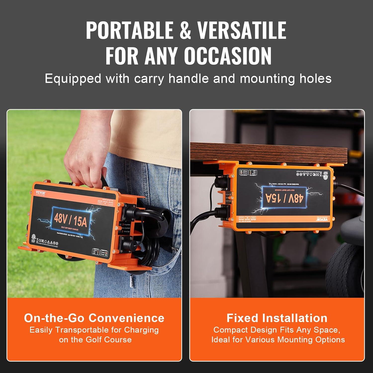 image:imageVEVOR 36 Volt Golf Cart Battery Charger 12 AMP Smart Battery Charger with DStyle Plug Compatible with LeadAcid AGMGelEFB MF NMC LiFePO4 Batteries for EZGO TXT IP67 Waterproof ETL Certified48V 15A For 3Pin Round Plug