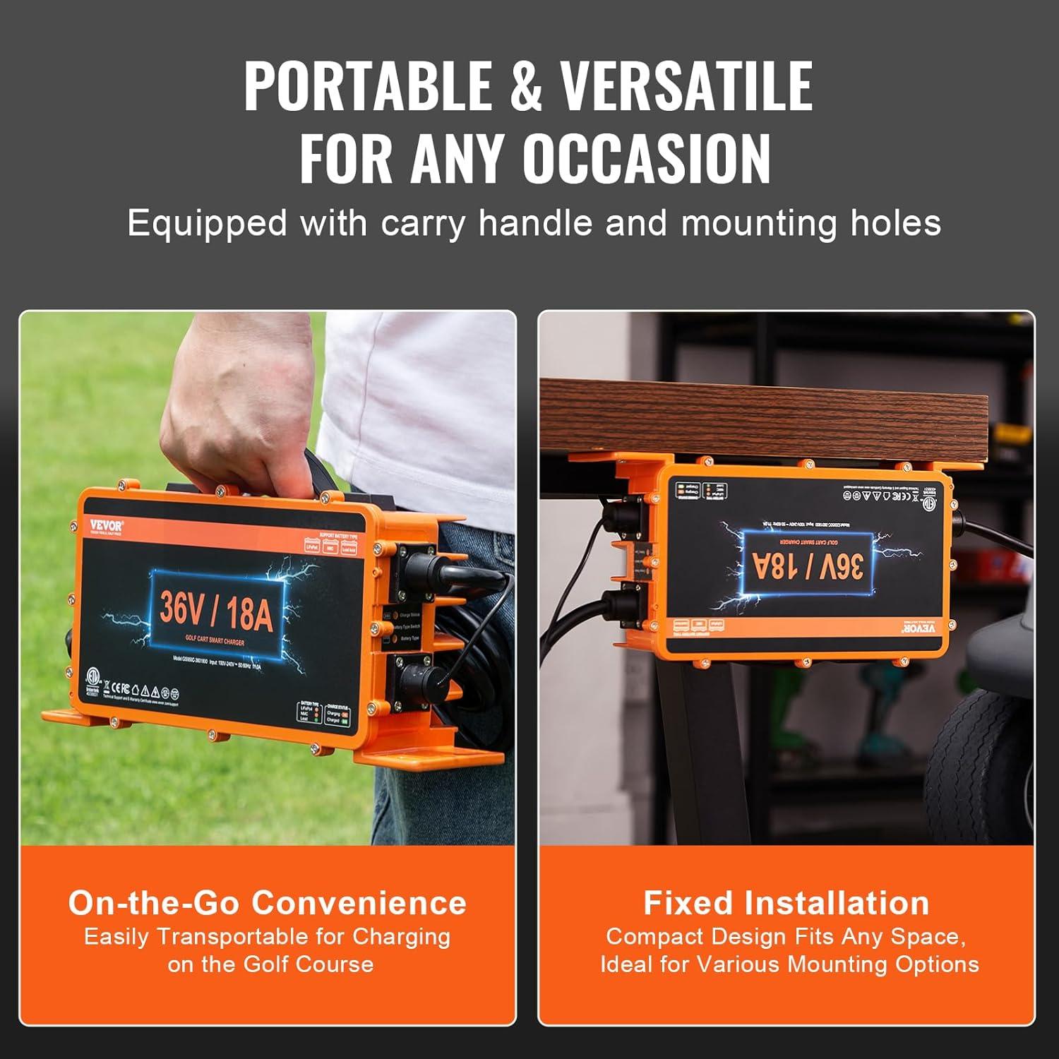 image:imageVEVOR 36 Volt Golf Cart Battery Charger 12 AMP Smart Battery Charger with DStyle Plug Compatible with LeadAcid AGMGelEFB MF NMC LiFePO4 Batteries for EZGO TXT IP67 Waterproof ETL Certified36V 18A For Crowfoot Plug