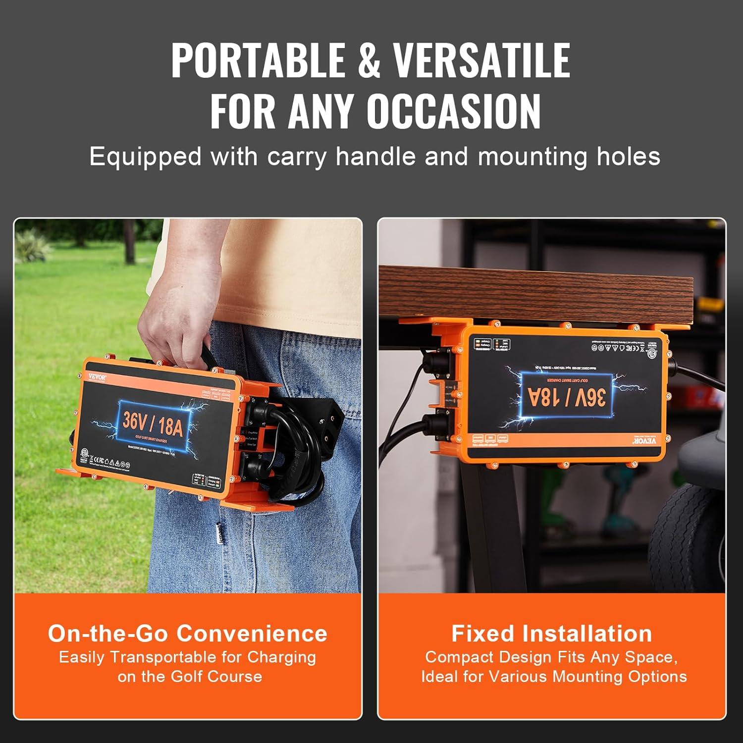 image:imageVEVOR 36 Volt Golf Cart Battery Charger 12 AMP Smart Battery Charger with DStyle Plug Compatible with LeadAcid AGMGelEFB MF NMC LiFePO4 Batteries for EZGO TXT IP67 Waterproof ETL Certified36V 18A For DStyle Plug