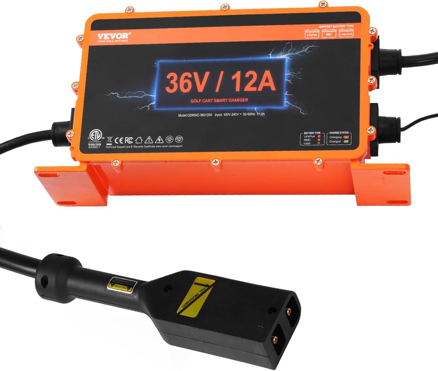 image:imageVEVOR 36 Volt Golf Cart Battery Charger 12 AMP Smart Battery Charger with DStyle Plug Compatible with LeadAcid AGMGelEFB MF NMC LiFePO4 Batteries for EZGO TXT IP67 Waterproof ETL Certified36V 12A For DStyle Plug