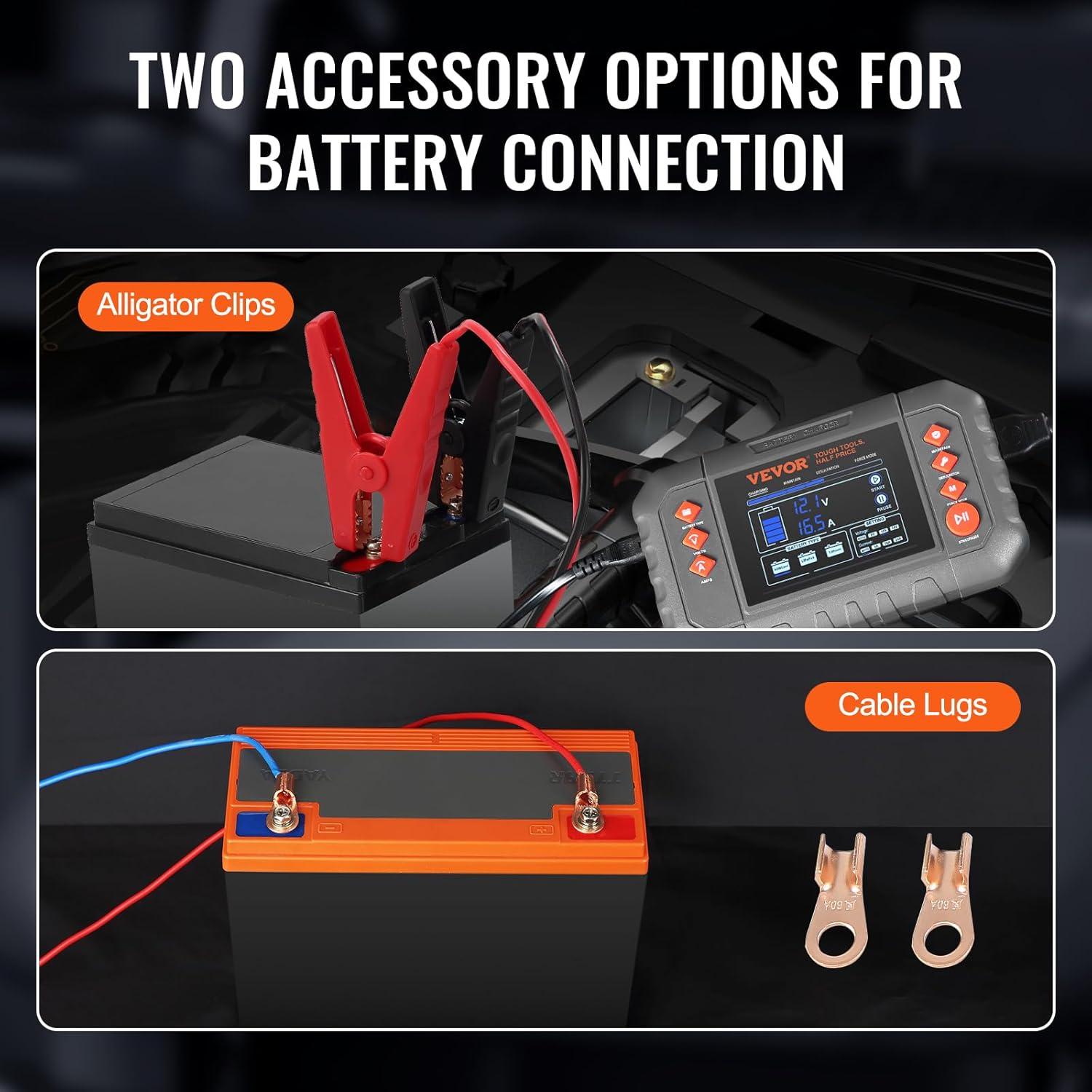 image:imageVEVOR Smart Battery Charger 20Amp Lithium LiFePO4 LeadAcid AGMGelSLA Car Battery Charger with LCD Display Trickle Charger Maintainer Desulfator for Boat Motorcycle Lawn Mower Deep Cycle20Amp