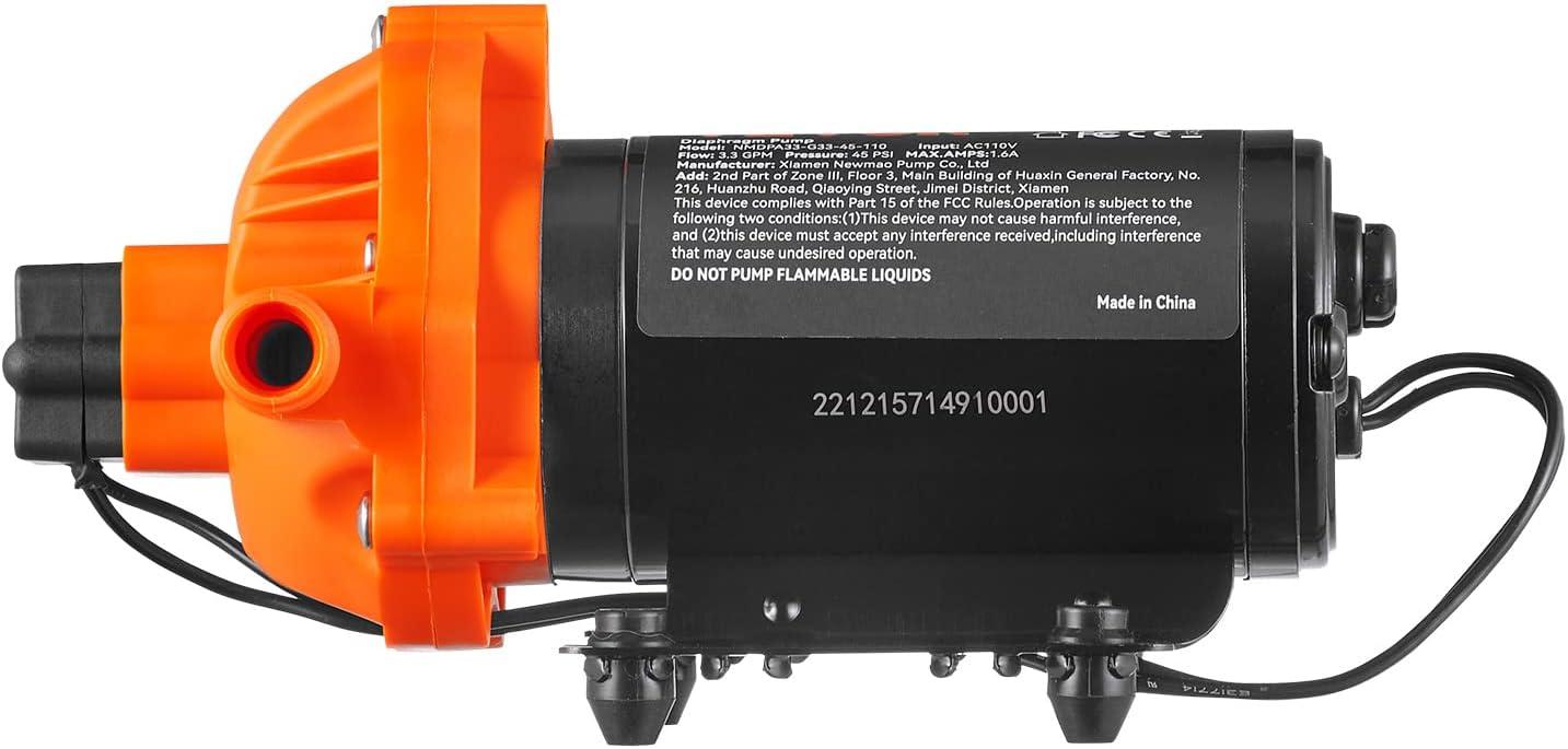 image:imageVEVOR 12V Diaphragm Pump 3 GPM 1136 Lmin 3Chamber 12 Volt DC Water Pump with Automatic Pressure Switch 40100 PSI Adjustable 50 PSI 12 MNPT Port for RV Yacht Food Truck Camper Marine110V 33GPM 45PSI