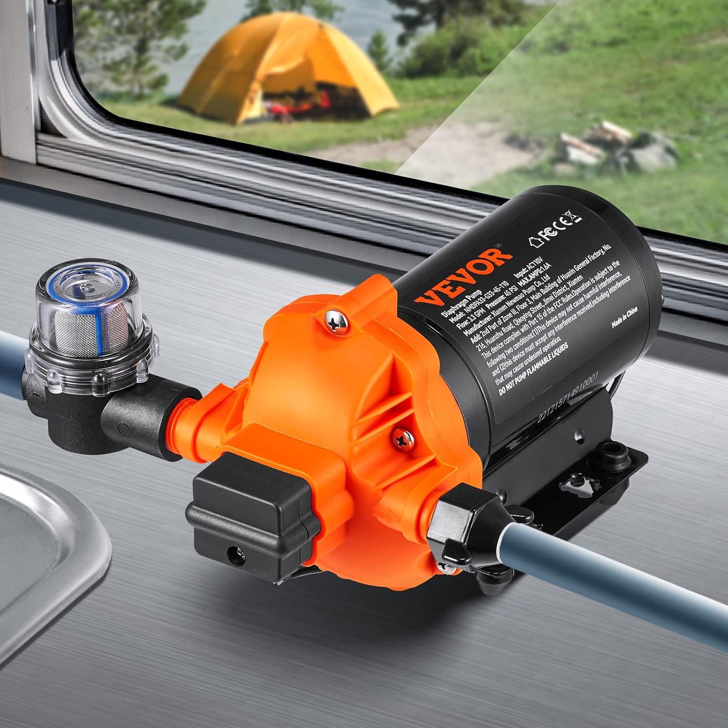 image:imageVEVOR 12V Diaphragm Pump 3 GPM 1136 Lmin 3Chamber 12 Volt DC Water Pump with Automatic Pressure Switch 40100 PSI Adjustable 50 PSI 12 MNPT Port for RV Yacht Food Truck Camper Marine110V 33GPM 45PSI
