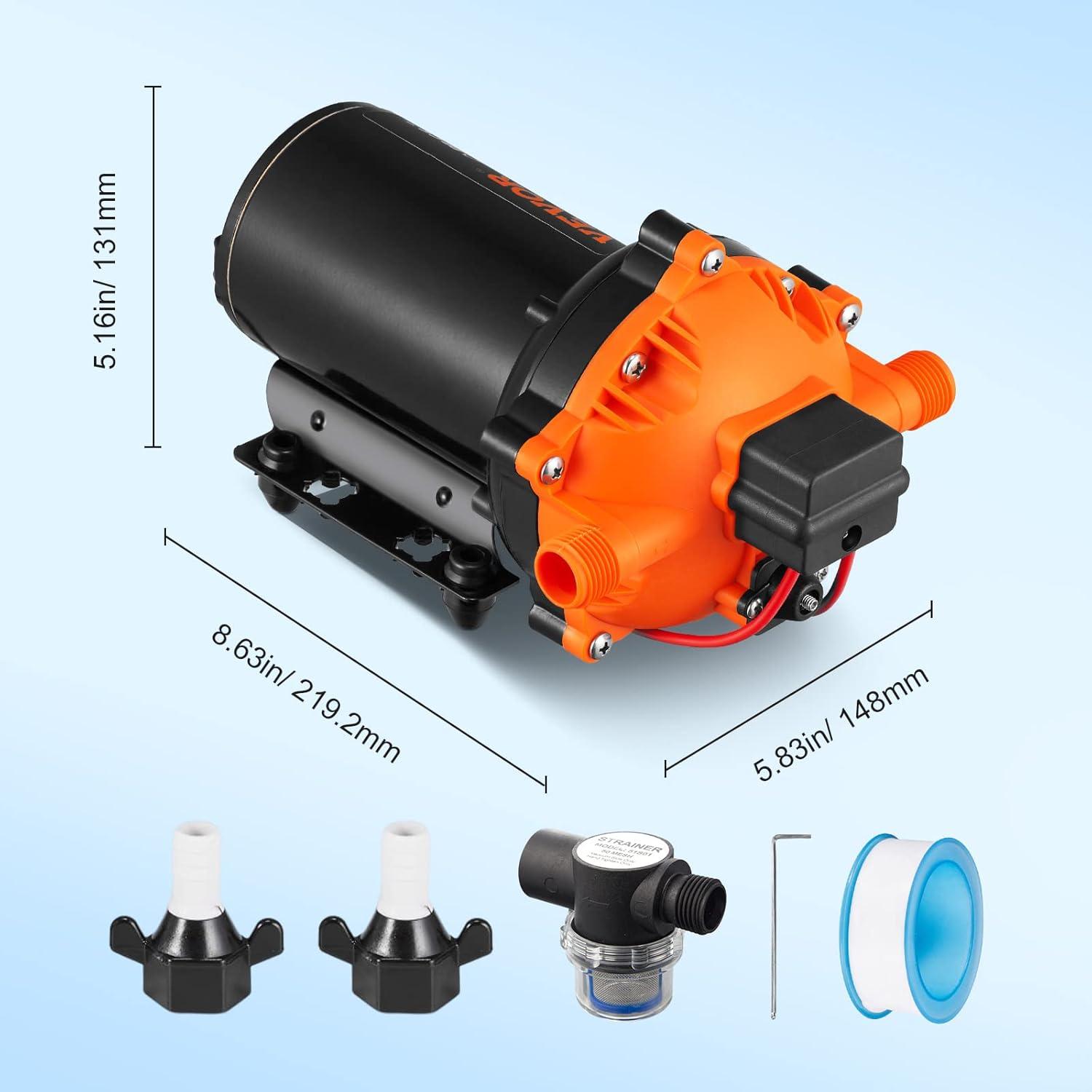 image:imageVEVOR 12V Diaphragm Pump 3 GPM 1136 Lmin 3Chamber 12 Volt DC Water Pump with Automatic Pressure Switch 40100 PSI Adjustable 50 PSI 12 MNPT Port for RV Yacht Food Truck Camper Marine12V 55GPM 70PSIAdjustable