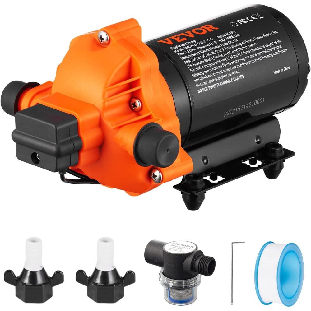 image:imageVEVOR 12V Diaphragm Pump 3 GPM 1136 Lmin 3Chamber 12 Volt DC Water Pump with Automatic Pressure Switch 40100 PSI Adjustable 50 PSI 12 MNPT Port for RV Yacht Food Truck Camper Marine110V 33GPM 45PSI