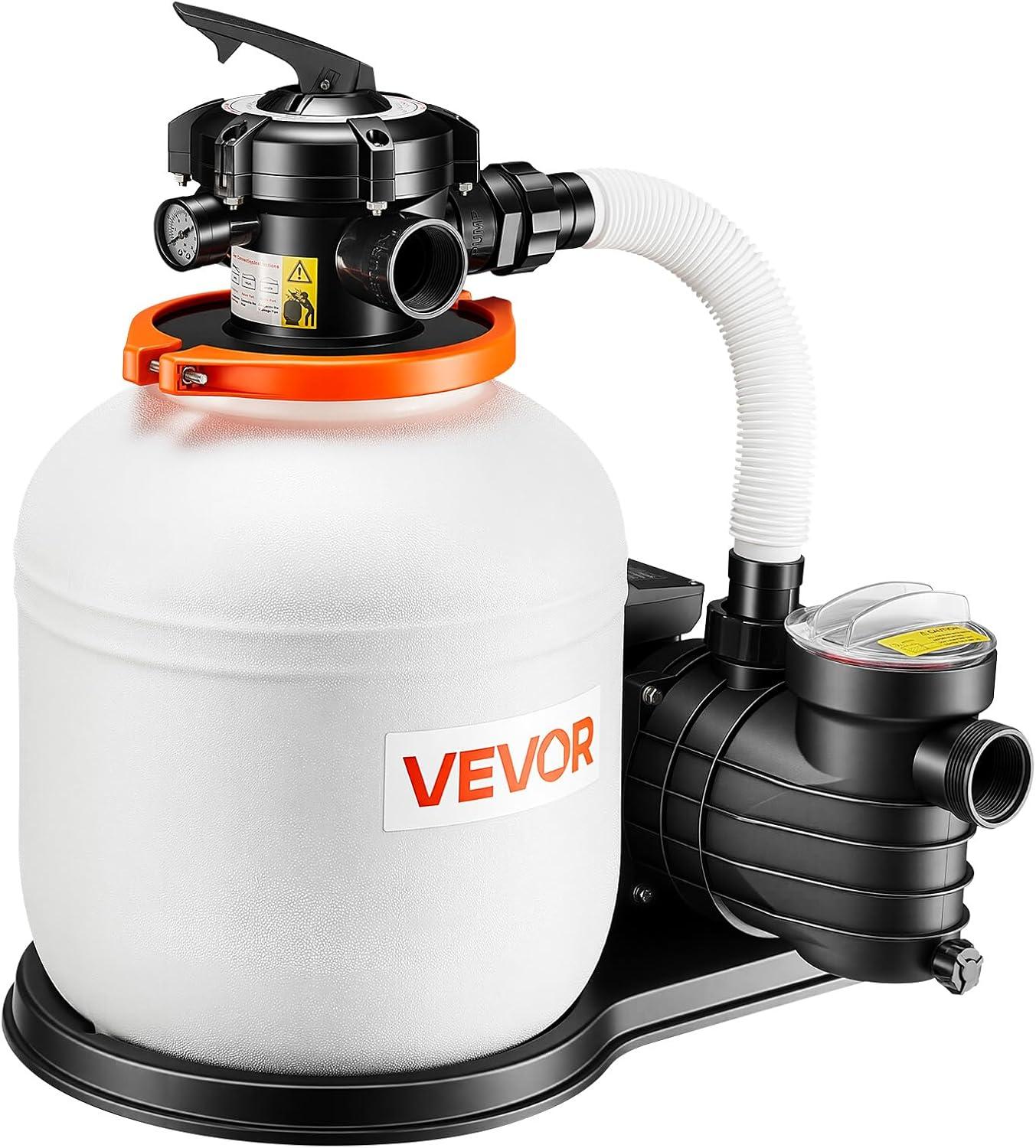 image:imageVEVOR FlashPure Sand Filter Pump 12 in for Above Ground Pool 05 HP 3000 GPH Swimming Pool Filter System with Timer 6X Faster Filtration Media Installed LeakResistant Ready to Use Out of Box14 inch  075 HP  3500 GPH