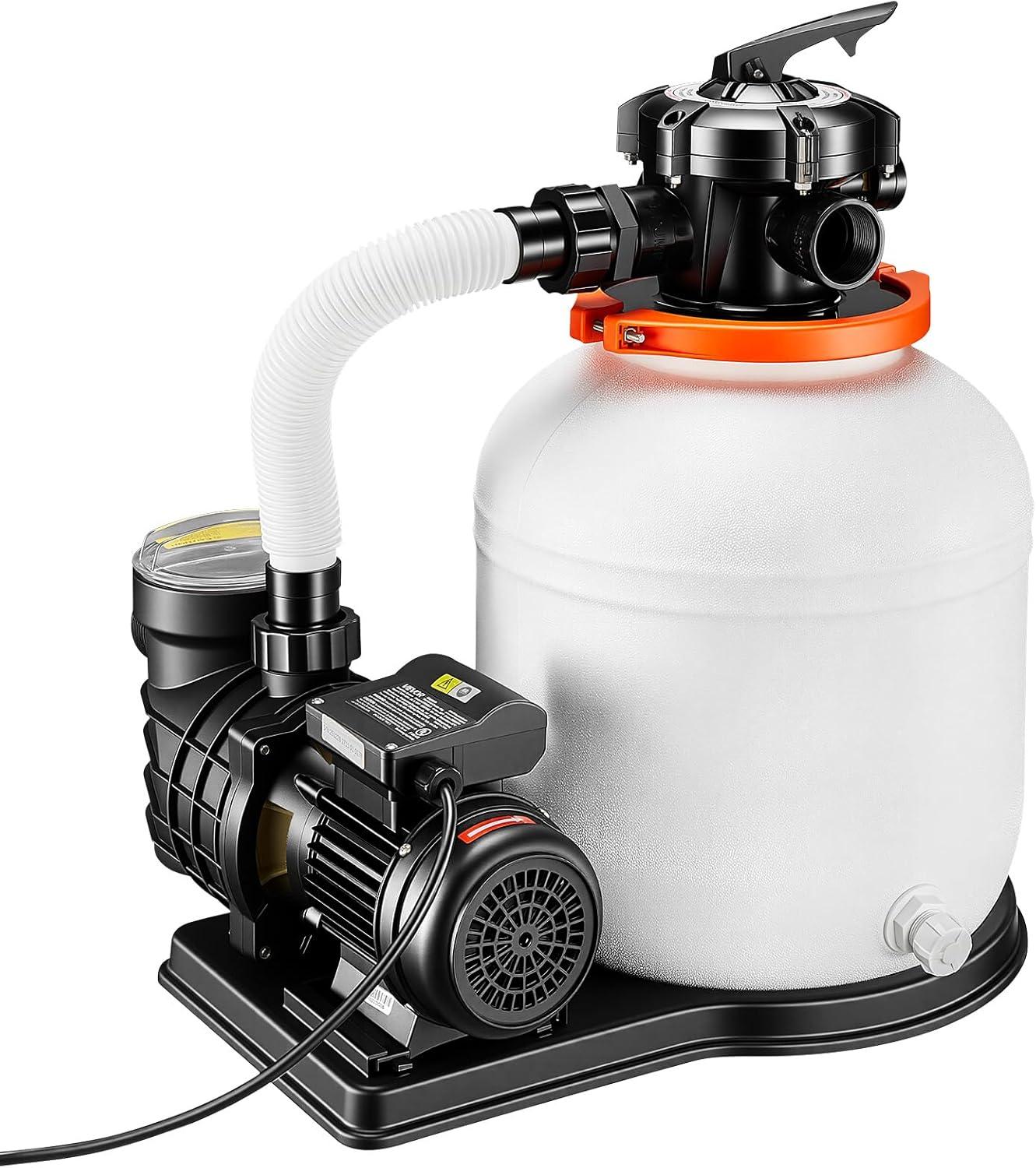 image:imageVEVOR FlashPure Sand Filter Pump 12 in for Above Ground Pool 05 HP 3000 GPH Swimming Pool Filter System with Timer 6X Faster Filtration Media Installed LeakResistant Ready to Use Out of Box14 inch  075 HP  3500 GPH