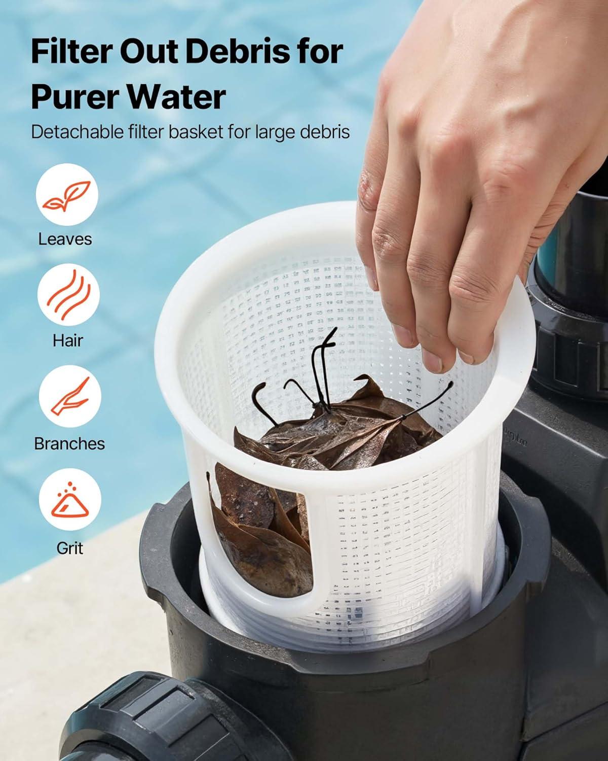 image:imageVEVOR Variable Speed Pool Pump 15 HP AC 220240V 132 GPM inAbove Swimming Pool Pump with Filter Basket Powerful Self Priming Programmable Timer for Inground and Above Ground Swimming Pool20 HP