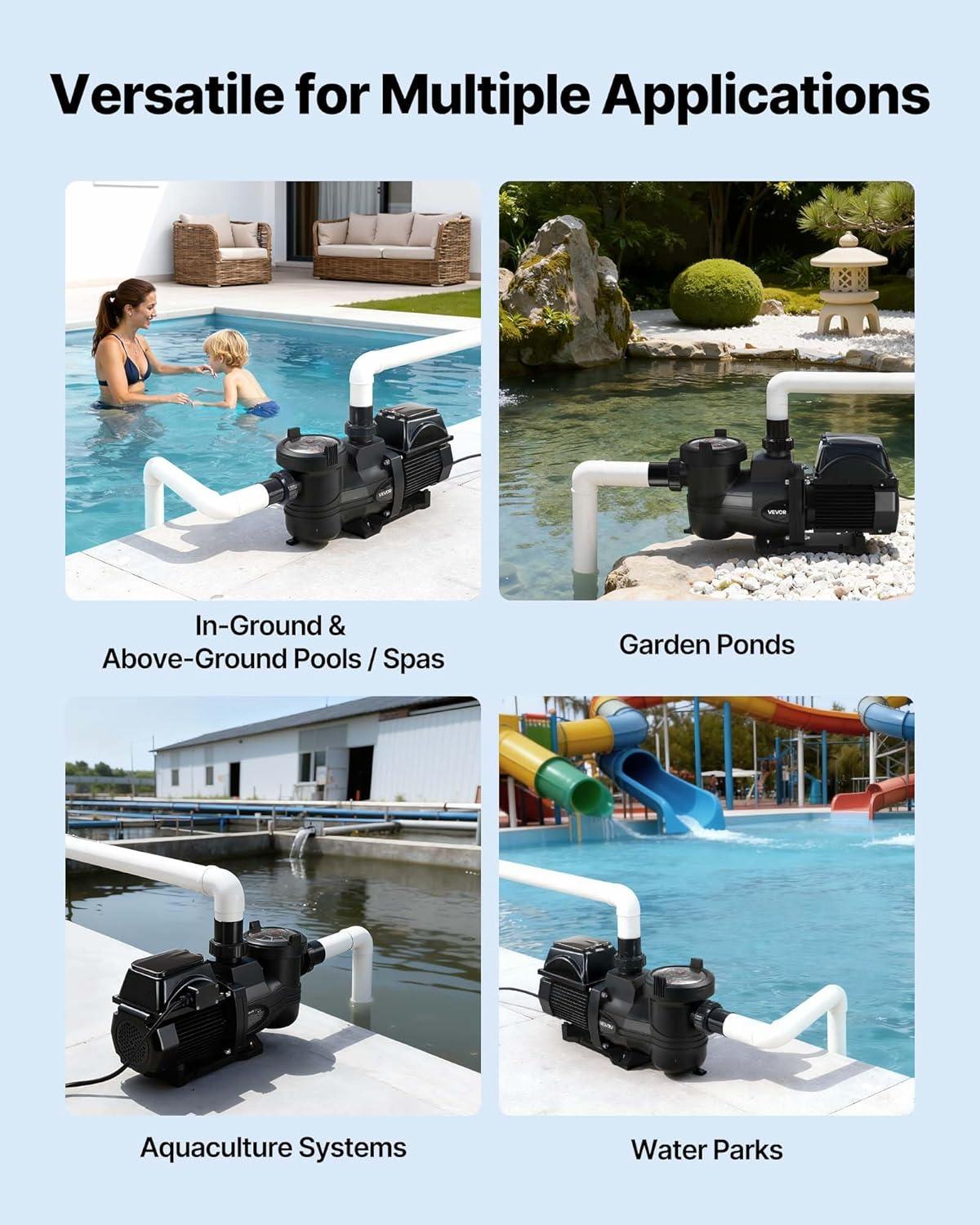 image:imageVEVOR Variable Speed Pool Pump 15 HP AC 220240V 132 GPM inAbove Swimming Pool Pump with Filter Basket Powerful Self Priming Programmable Timer for Inground and Above Ground Swimming Pool20 HP