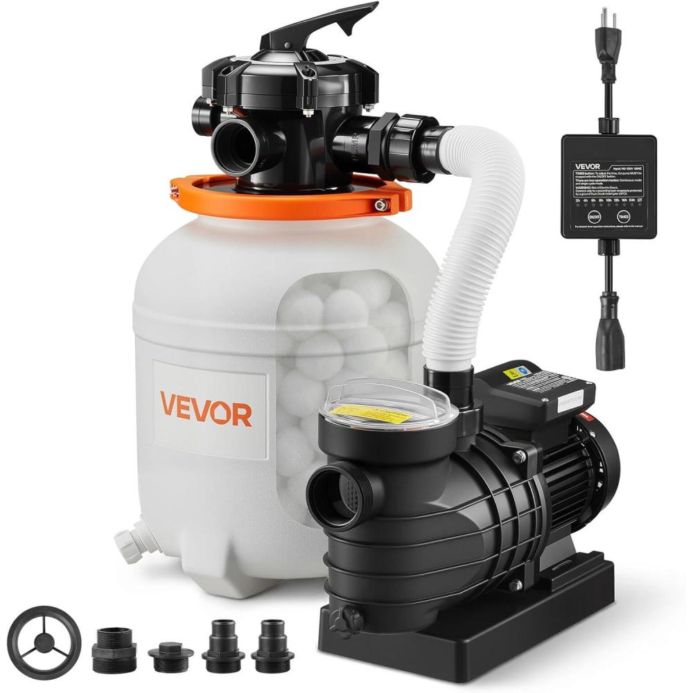 image:imageVEVOR FlashPure Sand Filter Pump 12 in for Above Ground Pool 05 HP 3000 GPH Swimming Pool Filter System with Timer 6X Faster Filtration Media Installed LeakResistant Ready to Use Out of Box12 inch 05 HP 3000 GPH