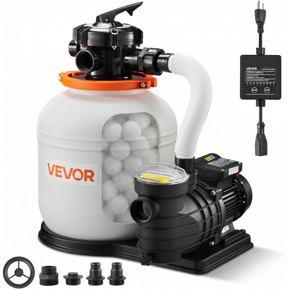 image:imageVEVOR FlashPure Sand Filter Pump 12 in for Above Ground Pool 05 HP 3000 GPH Swimming Pool Filter System with Timer 6X Faster Filtration Media Installed LeakResistant Ready to Use Out of Box14 inch  075 HP  3500 GPH