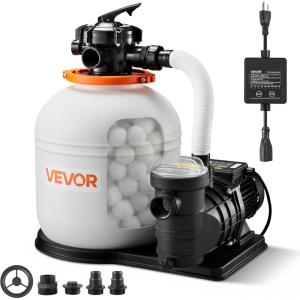 VEVOR FlashPure Sand Filter Pump, 12 in for Above Ground Pool, 0.5 HP 3000 GPH, Swimming Pool Filter System with Timer, 6X Faster Filtration, Media Installed, Leak-Resistant, Ready to Use Out of Box(16 inch  1 HP  4400 GPH)