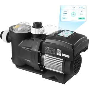 VEVOR Variable Speed Pool Pump, 1.5 HP, AC 220-240V, 115 GPM, In/Above Swimming Pool Pump with Filter Basket, Powerful Self Priming, Programmable Timer, for Inground and Above Ground Swimming Pool(1.5 HP)