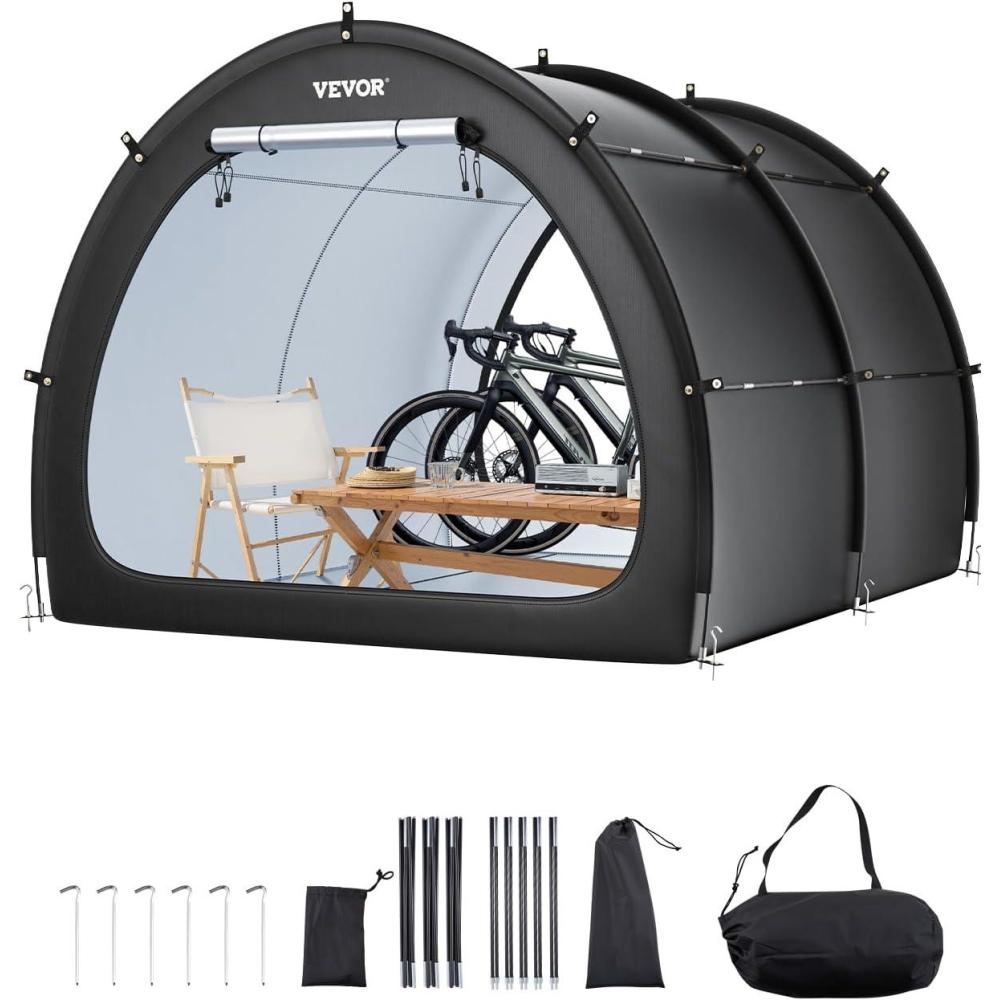 image:imageVEVOR Bike Tent 4 to 5 Bikes Outdoor Spacious Bike Storage Tent with Ventilated Window Waterproof EasytoInstall Bike Tent with High Strength Fiberglass amp Dual Zippers Fit for BicycleBlack Curved top  XXL for 45 Bikes