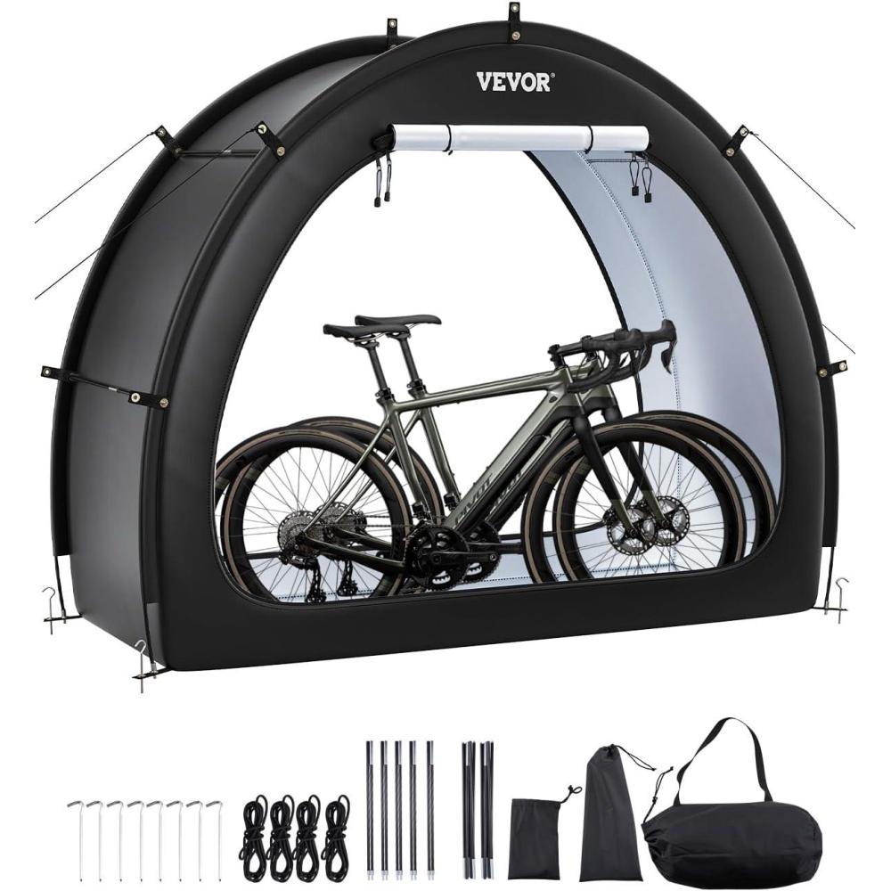 image:imageVEVOR Bike Tent 4 to 5 Bikes Outdoor Spacious Bike Storage Tent with Ventilated Window Waterproof EasytoInstall Bike Tent with High Strength Fiberglass amp Dual Zippers Fit for BicycleBlack Curved top  XXXL for 56 Bikes w 2 Doors