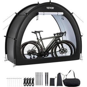 VEVOR Bike Tent, 4 to 5 Bikes, Outdoor Spacious Bike Storage Tent with Ventilated Window, Waterproof Easy-to-Install Bike Tent with High Strength Fiberglass & Dual Zippers, Fit for Bicycle(Black- Curved top – XXXL for 5-6 Bikes w/ 2 Doors)