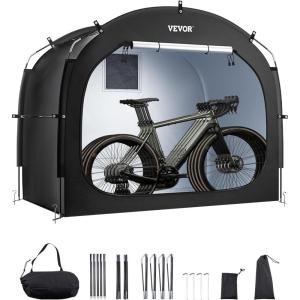 VEVOR Bike Tent, 4 to 5 Bikes, Outdoor Spacious Bike Storage Tent with Ventilated Window, Waterproof Easy-to-Install Bike Tent with High Strength Fiberglass & Dual Zippers, Fit for Bicycle(Black- Cabin-shaped – L for 1-2 Bikes)