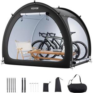 VEVOR Bike Tent, 4 to 5 Bikes, Outdoor Spacious Bike Storage Tent with Ventilated Window, Waterproof Easy-to-Install Bike Tent with High Strength Fiberglass & Dual Zippers, Fit for Bicycle(Black- Curved top – XL for 3-4 Bikes)