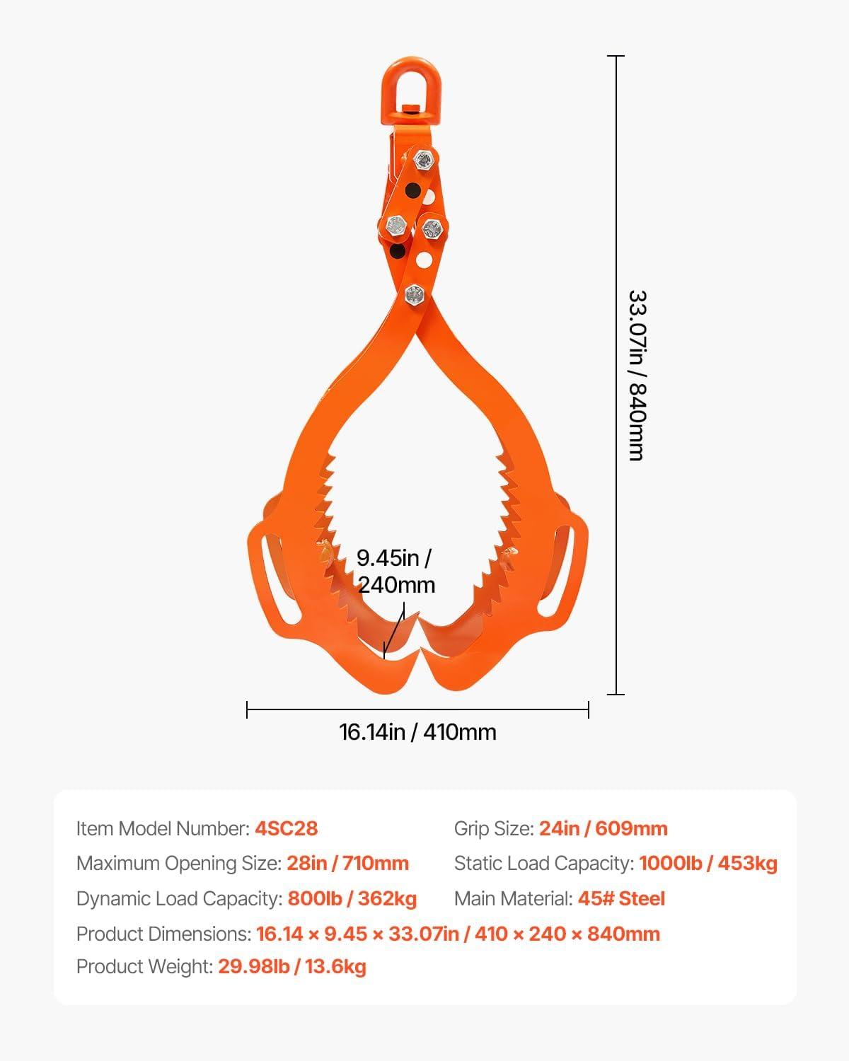 image:imageVEVOR Log Lifting Tongs 36in 4 Serrated Claw Hook Log Tongs Heavy Duty Steel Swivel Dragging Tongs 3300LBS Log Grapple with Handles Lumber Log Skidding Tongs for Tractors Trucks Forklifts ATVs4 Serrated Claw