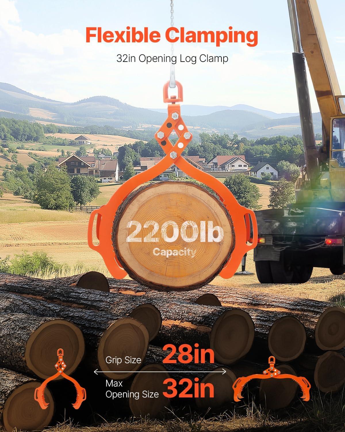image:imageVEVOR Log Lifting Tongs 36in 4 Serrated Claw Hook Log Tongs Heavy Duty Steel Swivel Dragging Tongs 3300LBS Log Grapple with Handles Lumber Log Skidding Tongs for Tractors Trucks Forklifts ATVs4 Serrated Claw