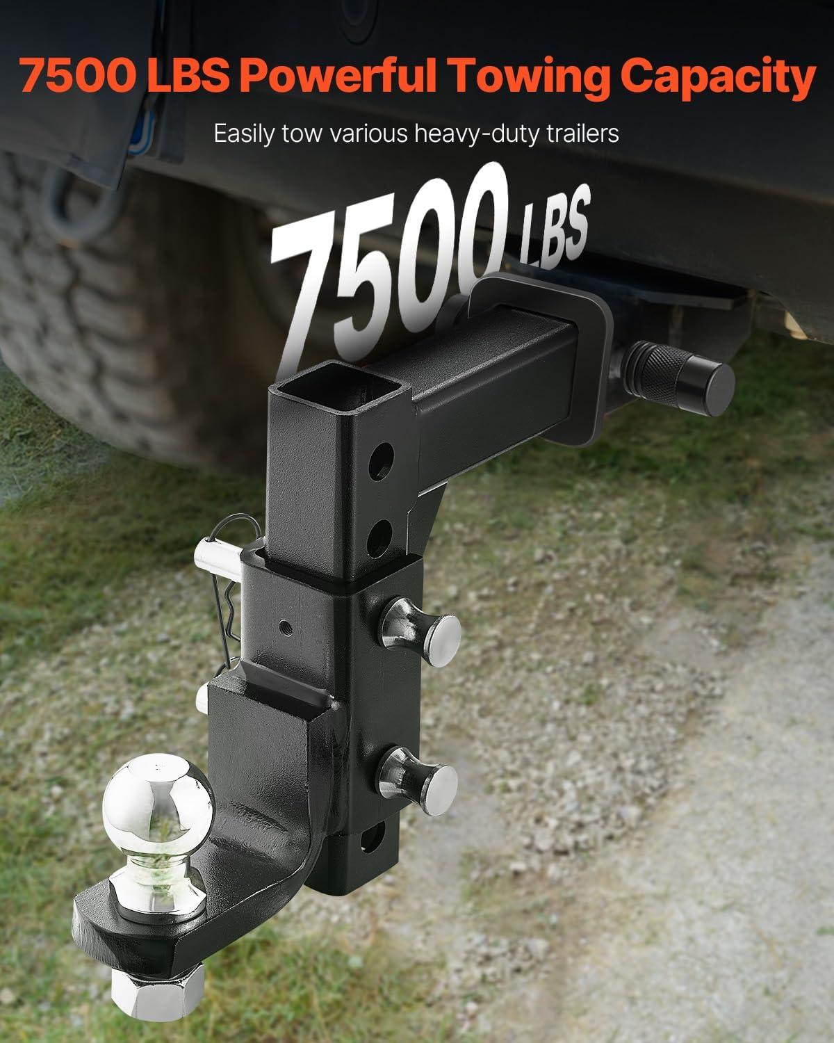 image:imageVEVOR 2 Inch Receiver Trailer Hitch Ball Mount 7500 lbs Capacity Black Carbon Steel Fits Truck RV Trailer ATV MotorcycleBlack