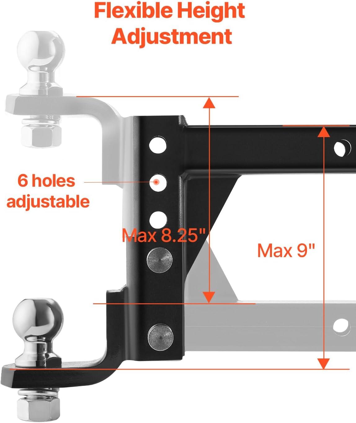 image:imageVEVOR 2 Inch Receiver Trailer Hitch Ball Mount 7500 lbs Capacity Black Carbon Steel Fits Truck RV Trailer ATV MotorcycleBlack