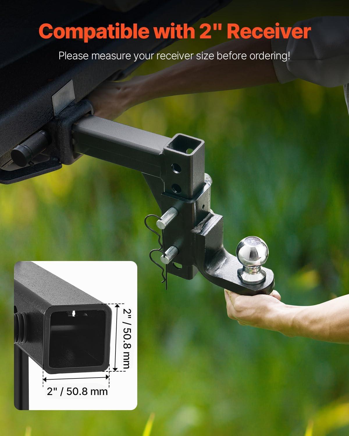 image:imageVEVOR 2 Inch Receiver Trailer Hitch Ball Mount 7500 lbs Capacity Black Carbon Steel Fits Truck RV Trailer ATV MotorcycleBlack