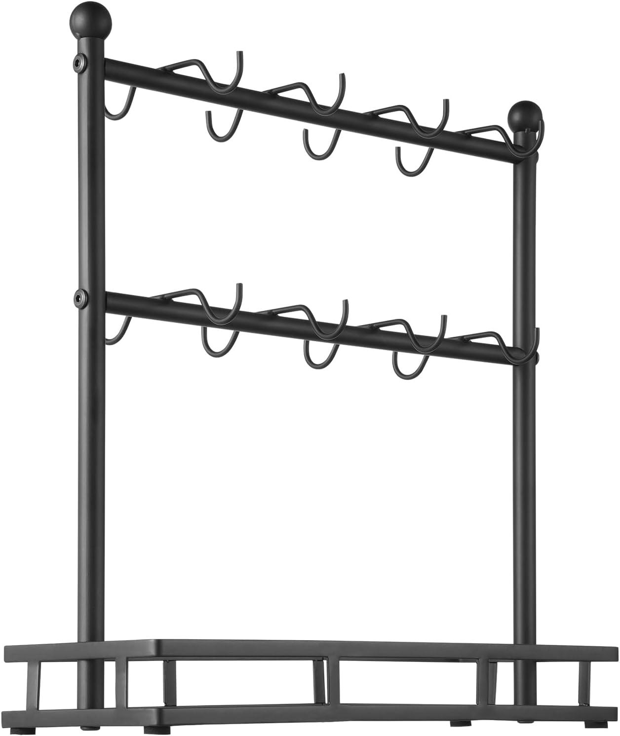 image:imageVEVOR 2 Tier Coffee Bar Organizer for Countertop Multifunctional Mug Holder and Coffee Station 12 Movable Hooks and 2 Shelves for Coffee Accessories Storage and Display Home Office Matte Black16 HooksSteel Mug