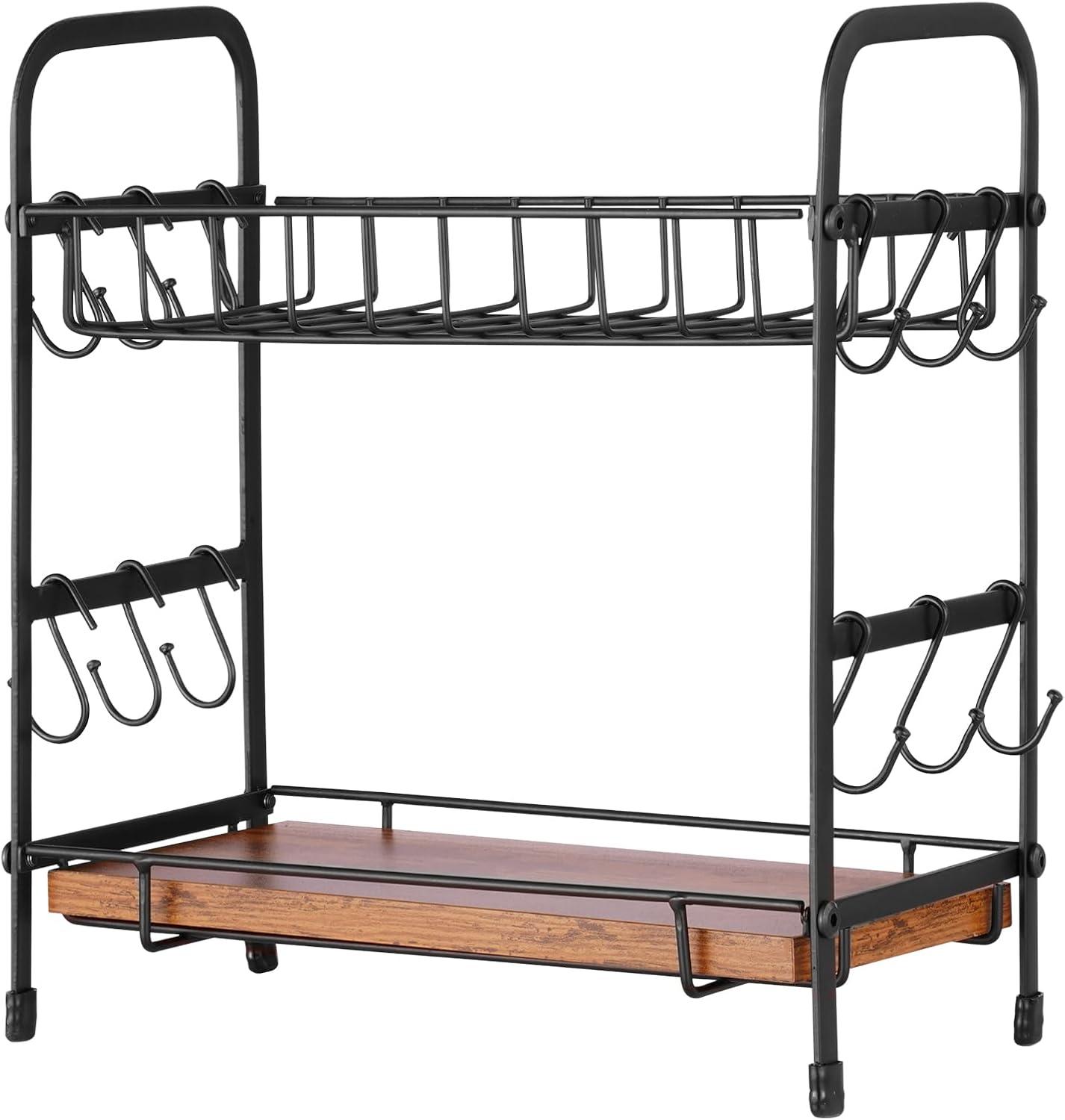 image:imageVEVOR 2 Tier Coffee Bar Organizer for Countertop Multifunctional Mug Holder and Coffee Station 12 Movable Hooks and 2 Shelves for Coffee Accessories Storage and Display Home Office Matte Black12 HooksCountertop