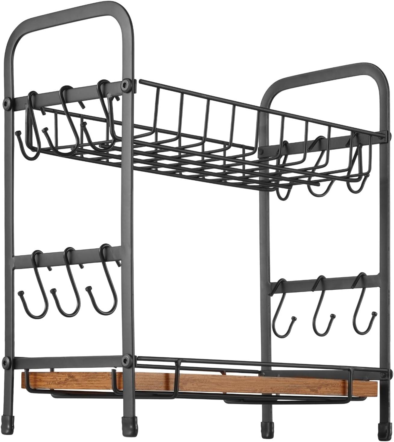 image:imageVEVOR 2 Tier Coffee Bar Organizer for Countertop Multifunctional Mug Holder and Coffee Station 12 Movable Hooks and 2 Shelves for Coffee Accessories Storage and Display Home Office Matte Black12 HooksCountertop