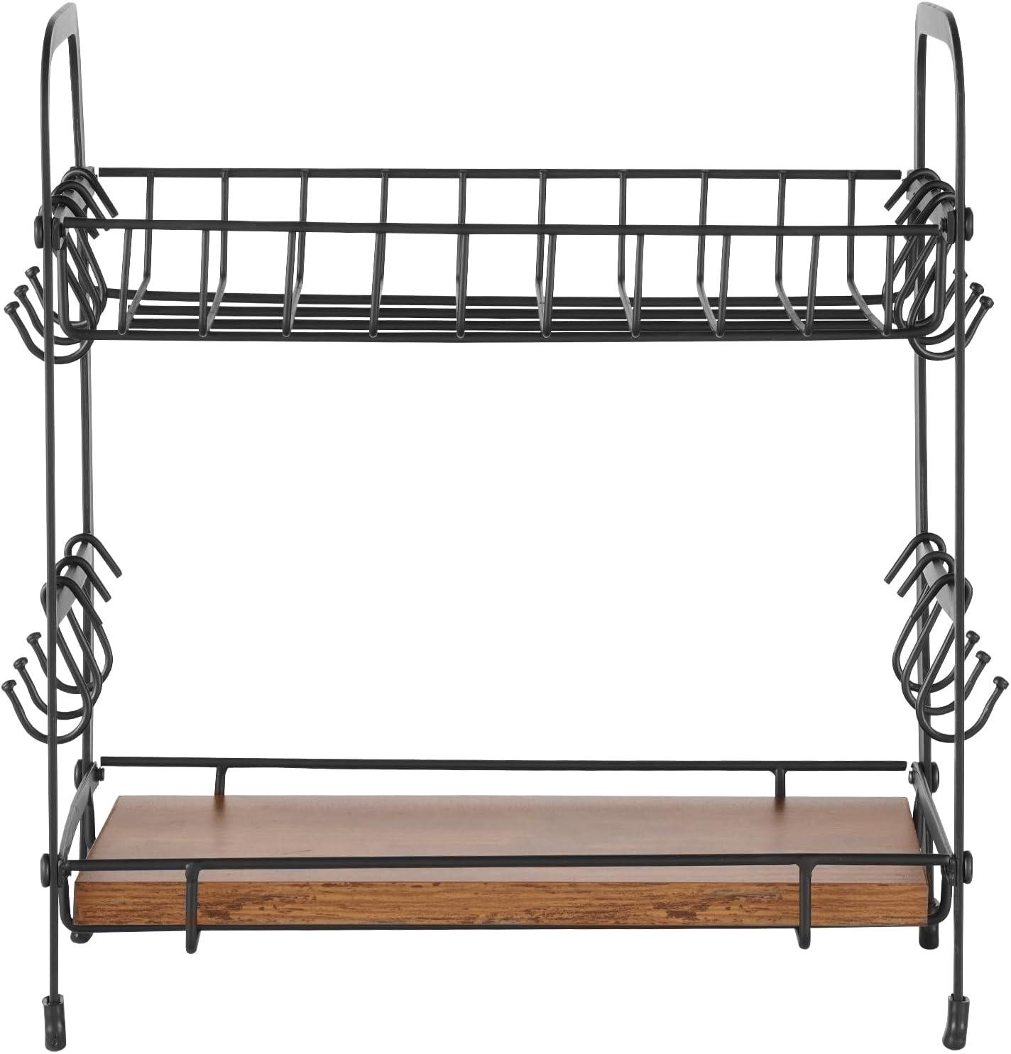 image:imageVEVOR 2 Tier Coffee Bar Organizer for Countertop Multifunctional Mug Holder and Coffee Station 12 Movable Hooks and 2 Shelves for Coffee Accessories Storage and Display Home Office Matte Black12 HooksCountertop