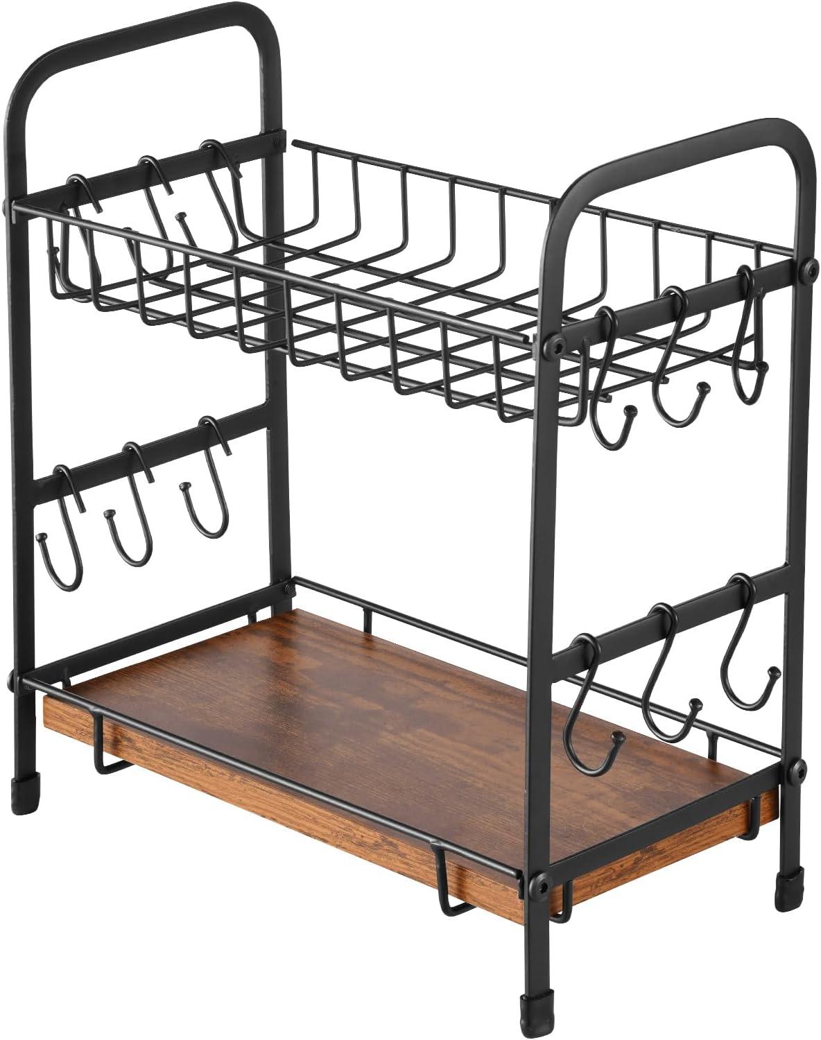 image:imageVEVOR 2 Tier Coffee Bar Organizer for Countertop Multifunctional Mug Holder and Coffee Station 12 Movable Hooks and 2 Shelves for Coffee Accessories Storage and Display Home Office Matte Black12 HooksCountertop
