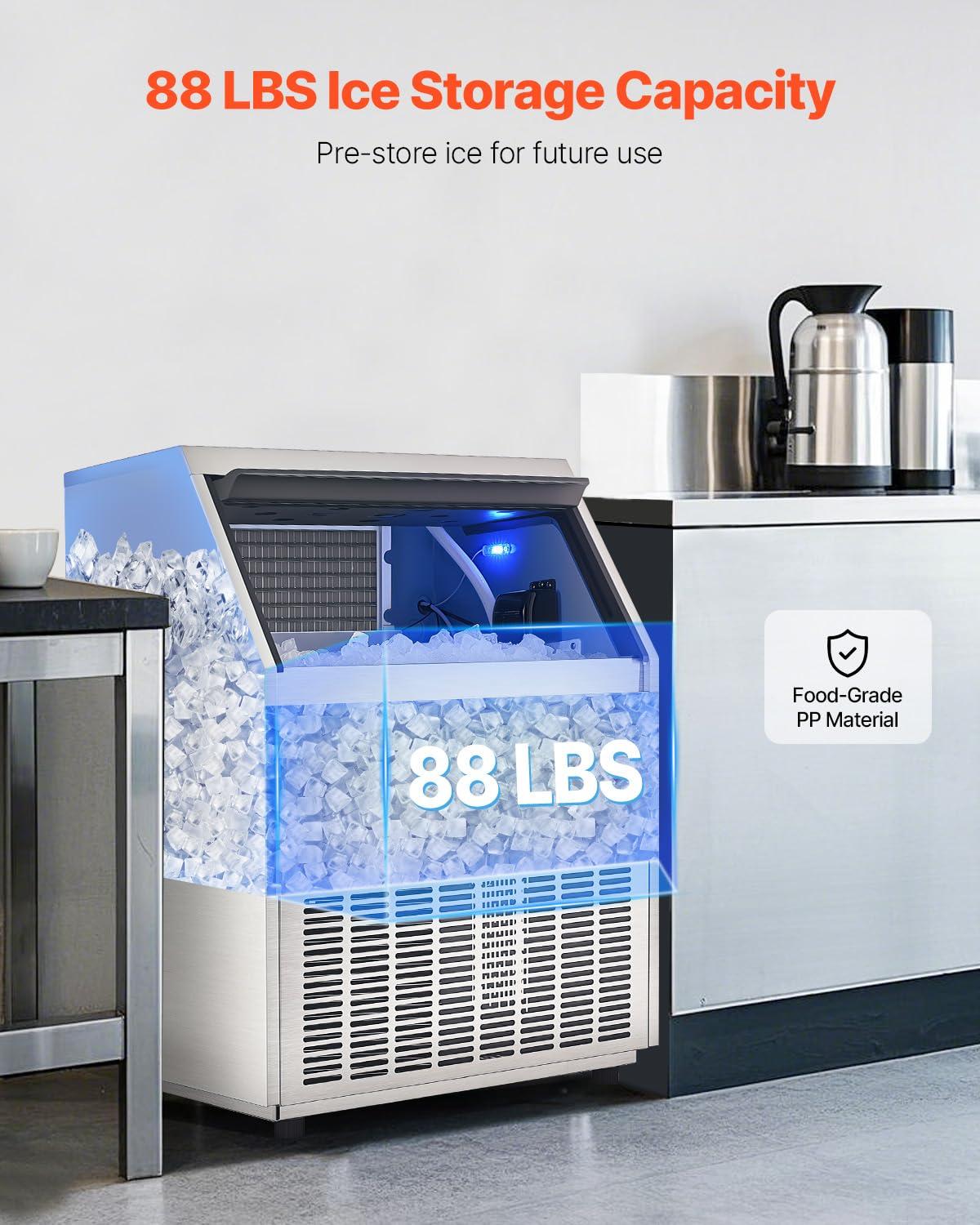 image:imageVEVOR Commercial Ice Maker Machine 130Lbs24H with 33Lbs Storage 45 Cubes per Cycle Stainless Steel Freestanding amp Under Counter Ice Maker with LED Display amp SelfCleaning for Home Bar Restaurant440lbs24H