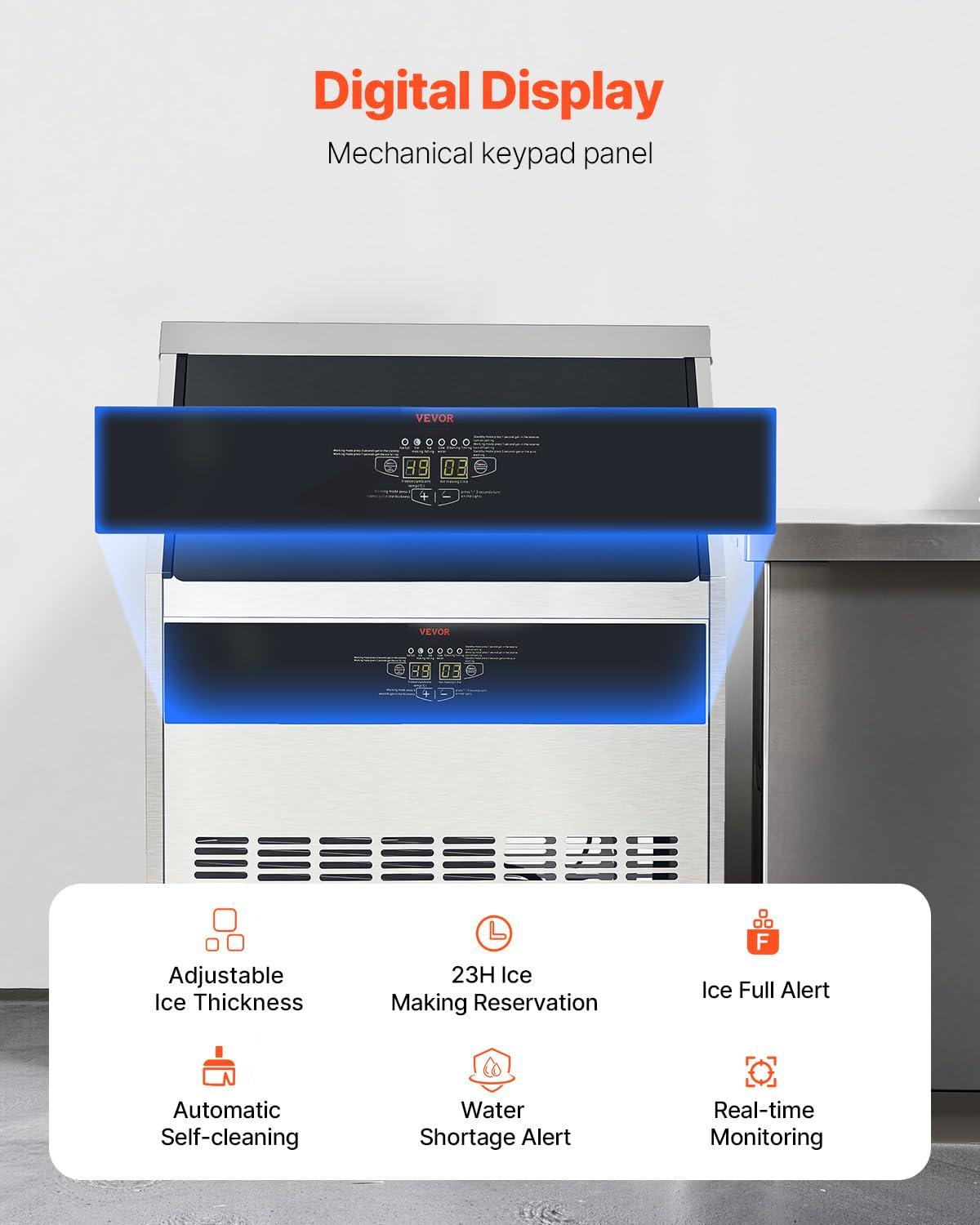 image:imageVEVOR Commercial Ice Maker Machine 130Lbs24H with 33Lbs Storage 45 Cubes per Cycle Stainless Steel Freestanding amp Under Counter Ice Maker with LED Display amp SelfCleaning for Home Bar Restaurant440lbs24H