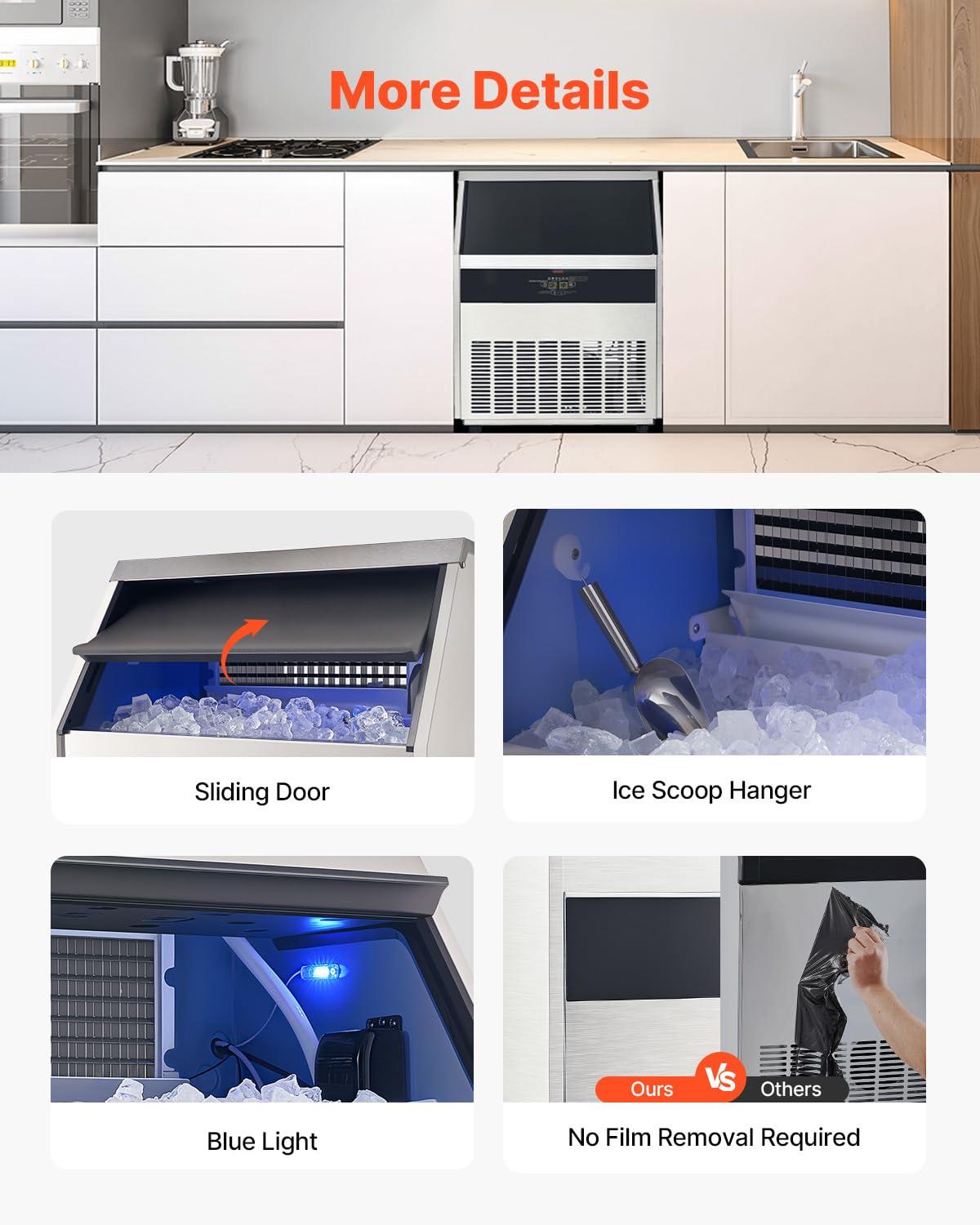 image:imageVEVOR Commercial Ice Maker Machine 130Lbs24H with 33Lbs Storage 45 Cubes per Cycle Stainless Steel Freestanding amp Under Counter Ice Maker with LED Display amp SelfCleaning for Home Bar Restaurant440lbs24H
