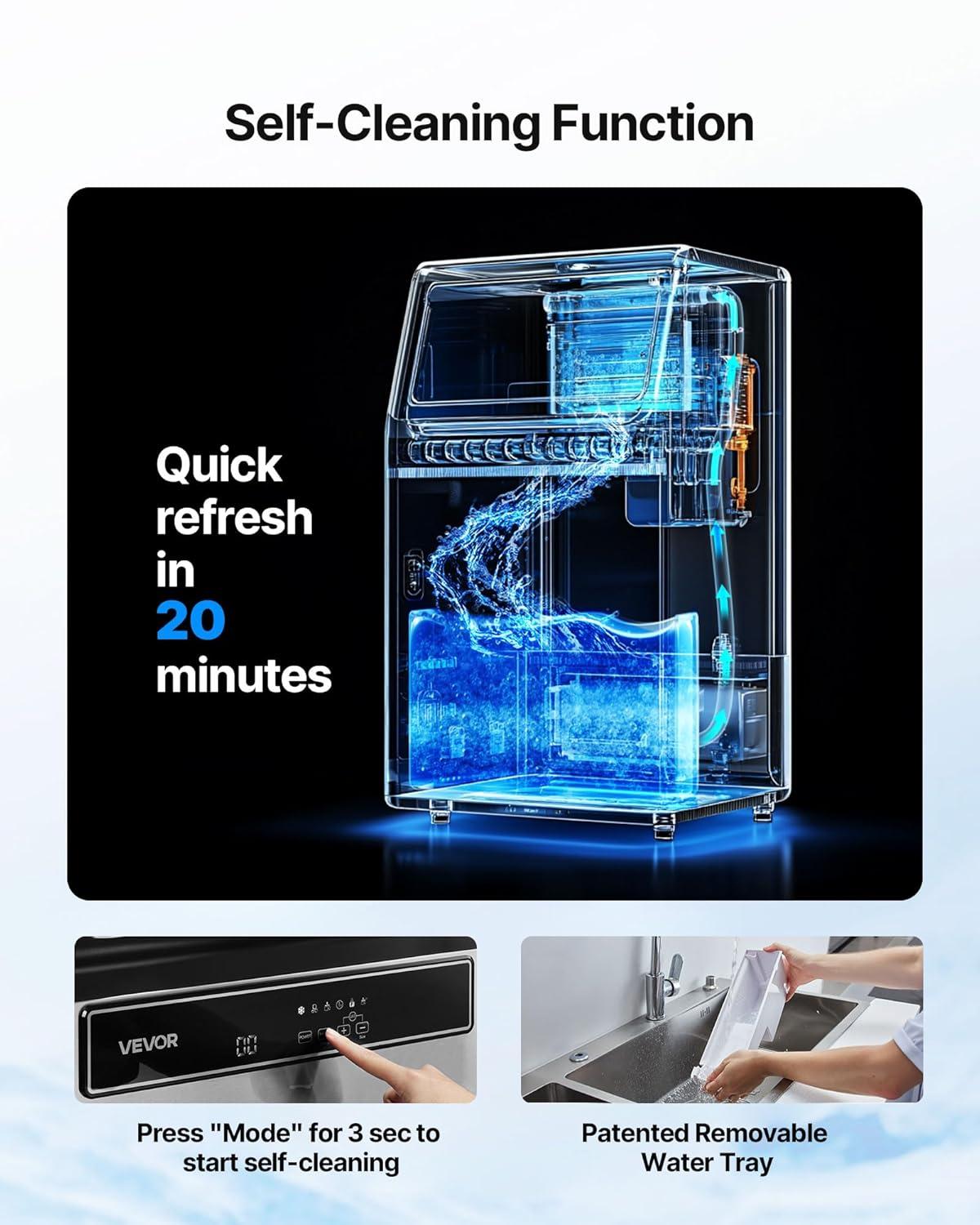image:imageVEVOR Commercial Ice Maker Machine 130Lbs24H with 33Lbs Storage 45 Cubes per Cycle Stainless Steel Freestanding amp Under Counter Ice Maker with LED Display amp SelfCleaning for Home Bar Restaurant130Lbs24H