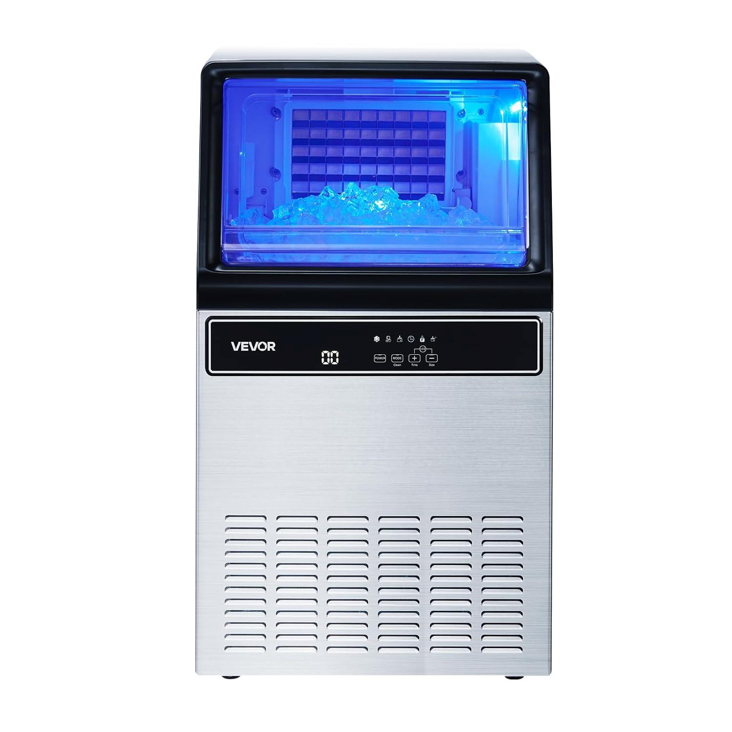 image:imageVEVOR Commercial Ice Maker Machine 130Lbs24H with 33Lbs Storage 45 Cubes per Cycle Stainless Steel Freestanding amp Under Counter Ice Maker with LED Display amp SelfCleaning for Home Bar Restaurant130Lbs24H