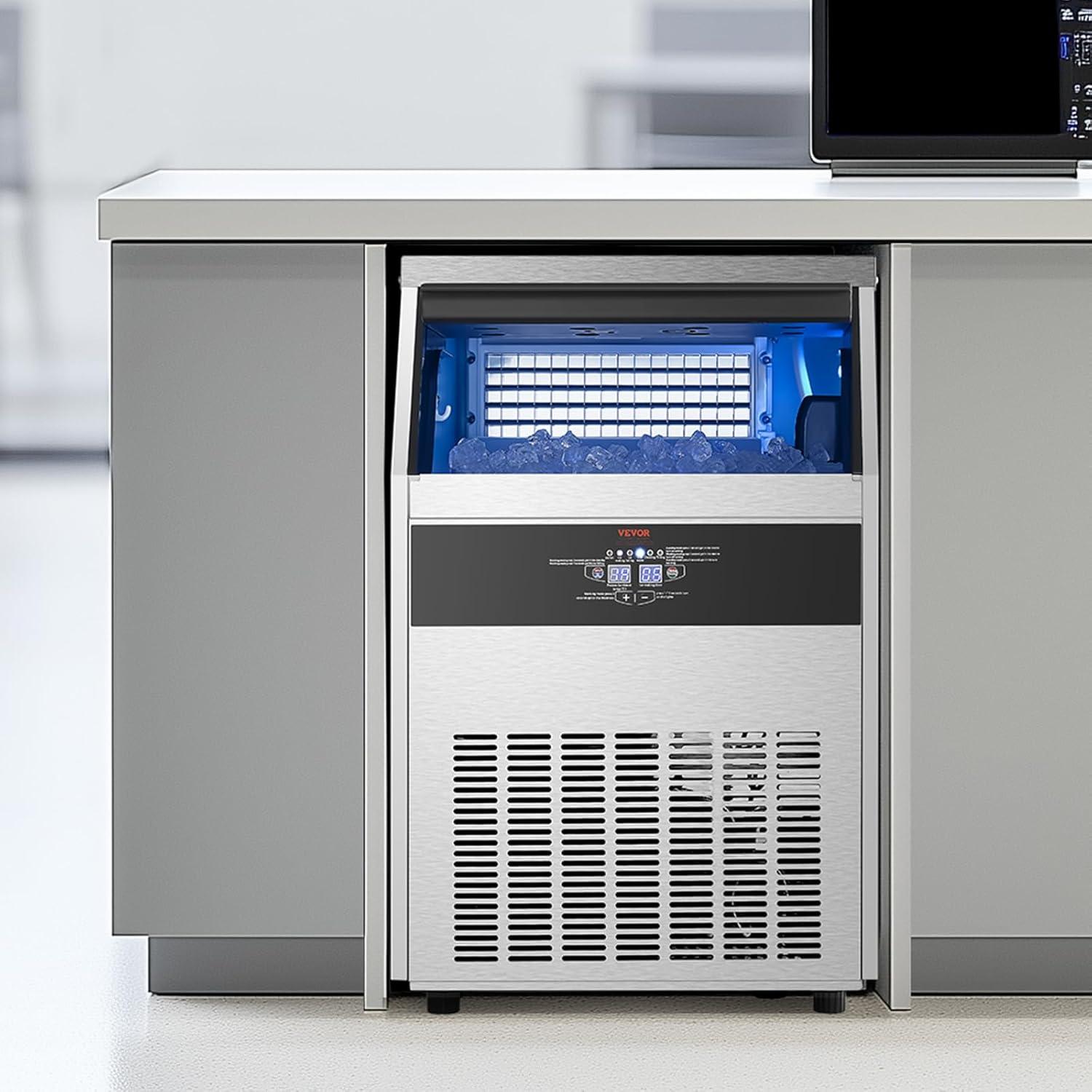 image:imageVEVOR Commercial Ice Maker Machine 130Lbs24H with 33Lbs Storage 45 Cubes per Cycle Stainless Steel Freestanding amp Under Counter Ice Maker with LED Display amp SelfCleaning for Home Bar Restaurant160lbs24H