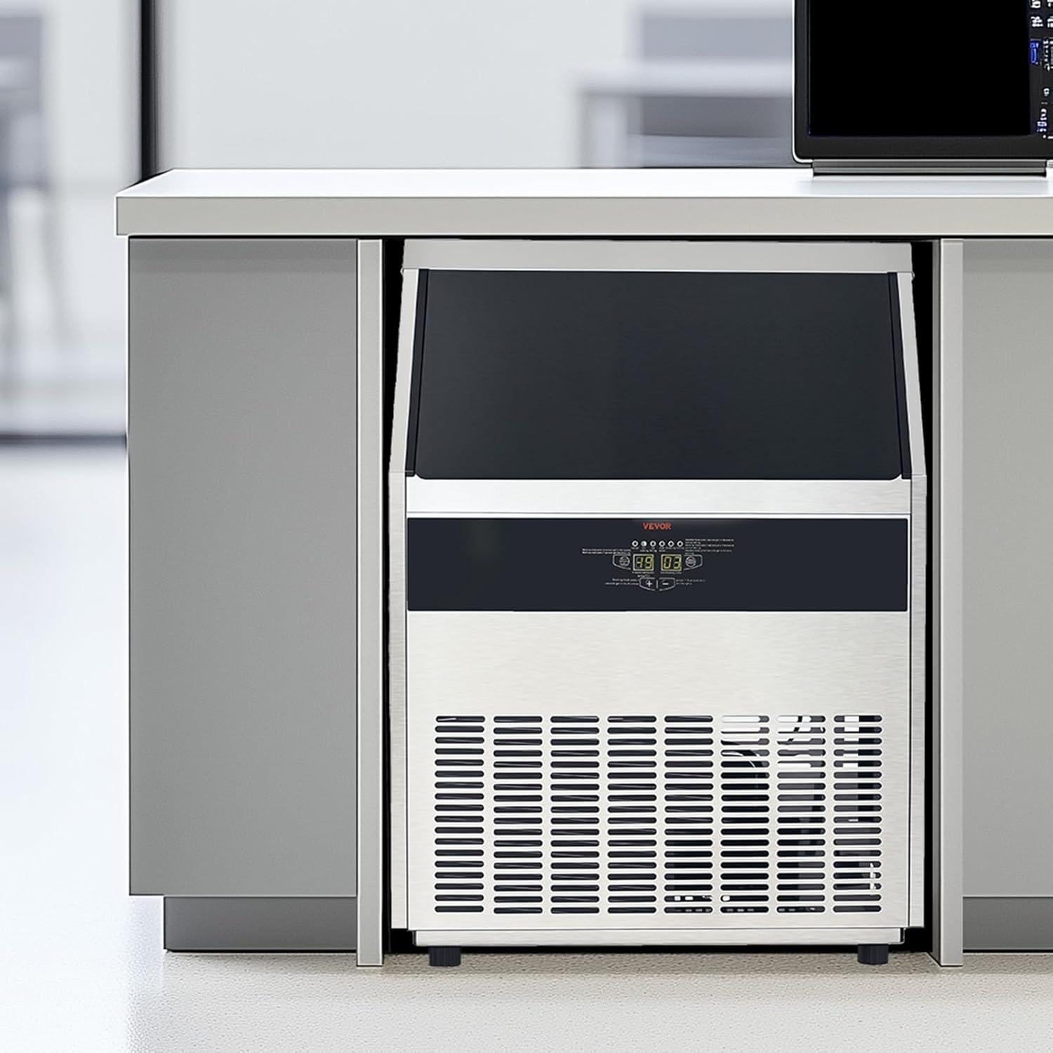 image:imageVEVOR Commercial Ice Maker Machine 130Lbs24H with 33Lbs Storage 45 Cubes per Cycle Stainless Steel Freestanding amp Under Counter Ice Maker with LED Display amp SelfCleaning for Home Bar Restaurant440lbs24H