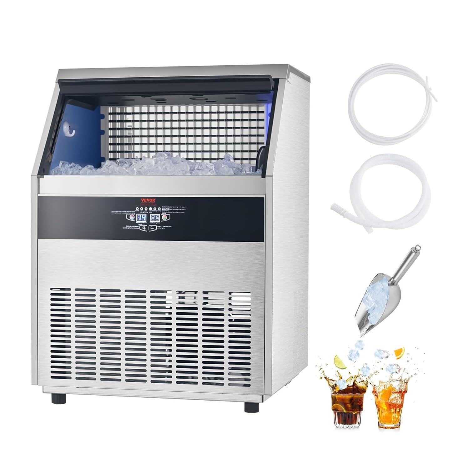 image:imageVEVOR Commercial Ice Maker Machine 130Lbs24H with 33Lbs Storage 45 Cubes per Cycle Stainless Steel Freestanding amp Under Counter Ice Maker with LED Display amp SelfCleaning for Home Bar Restaurant440lbs24H