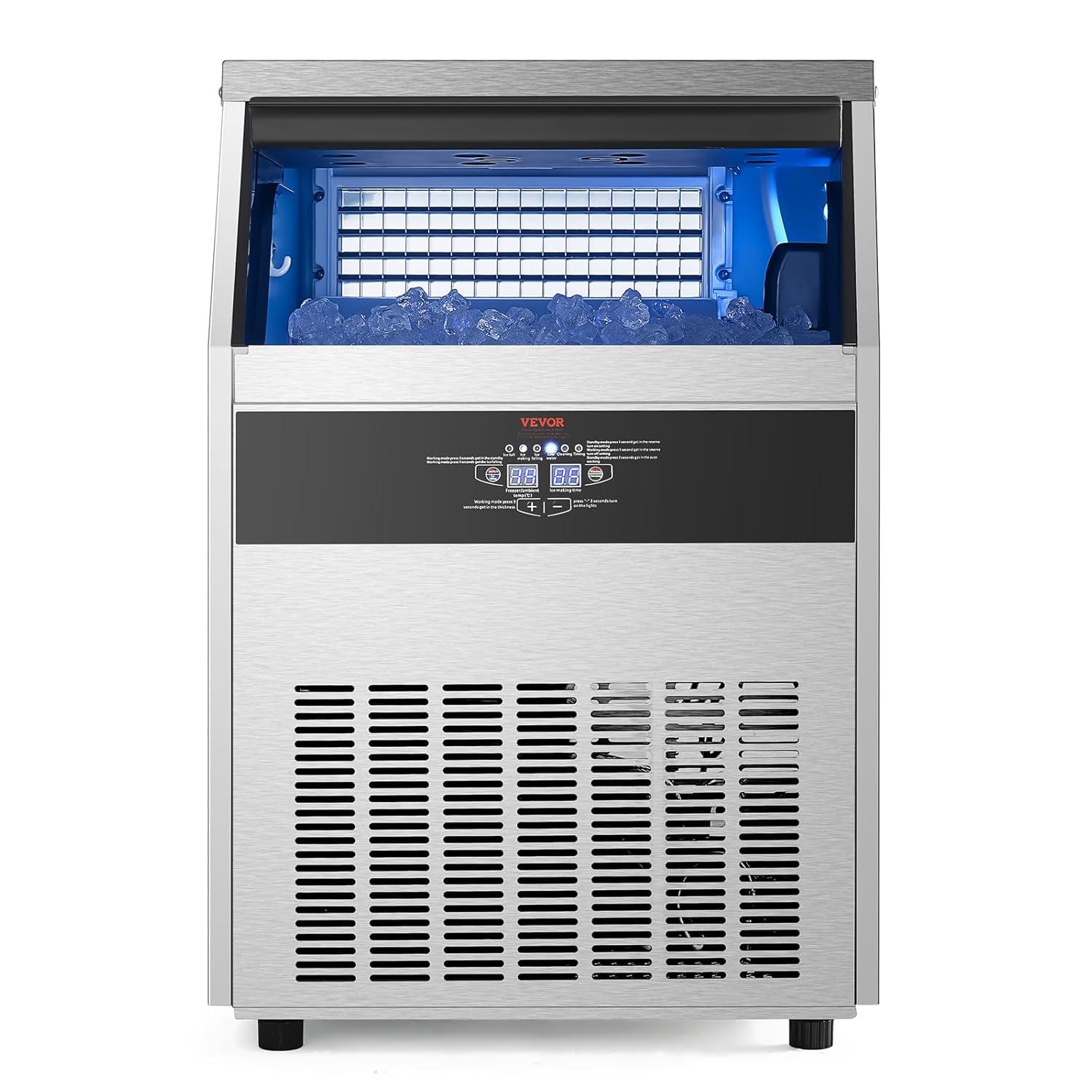 image:imageVEVOR Commercial Ice Maker Machine 130Lbs24H with 33Lbs Storage 45 Cubes per Cycle Stainless Steel Freestanding amp Under Counter Ice Maker with LED Display amp SelfCleaning for Home Bar Restaurant160lbs24H