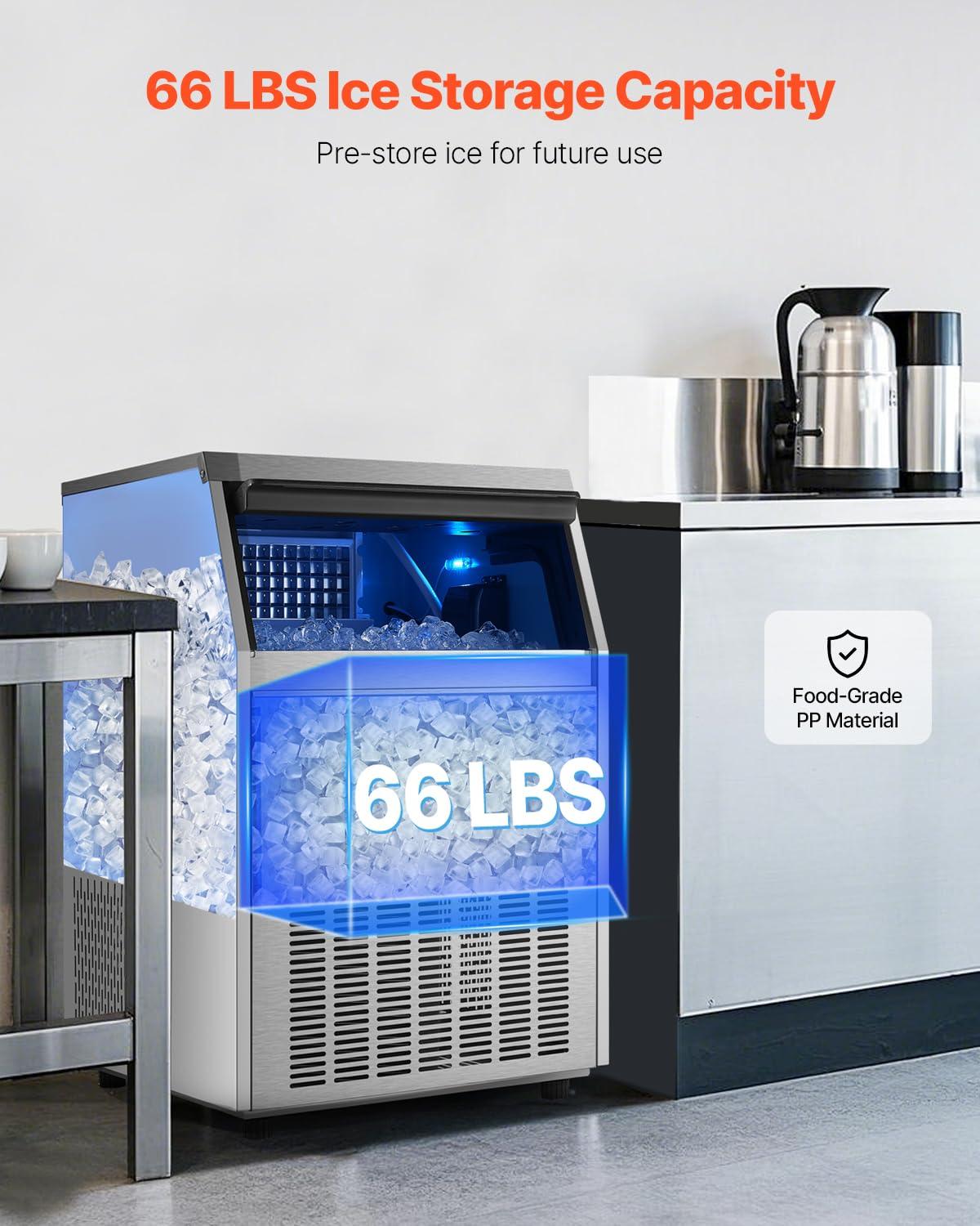 image:imageVEVOR Commercial Ice Maker Machine 130Lbs24H with 33Lbs Storage 45 Cubes per Cycle Stainless Steel Freestanding amp Under Counter Ice Maker with LED Display amp SelfCleaning for Home Bar Restaurant160lbs24H