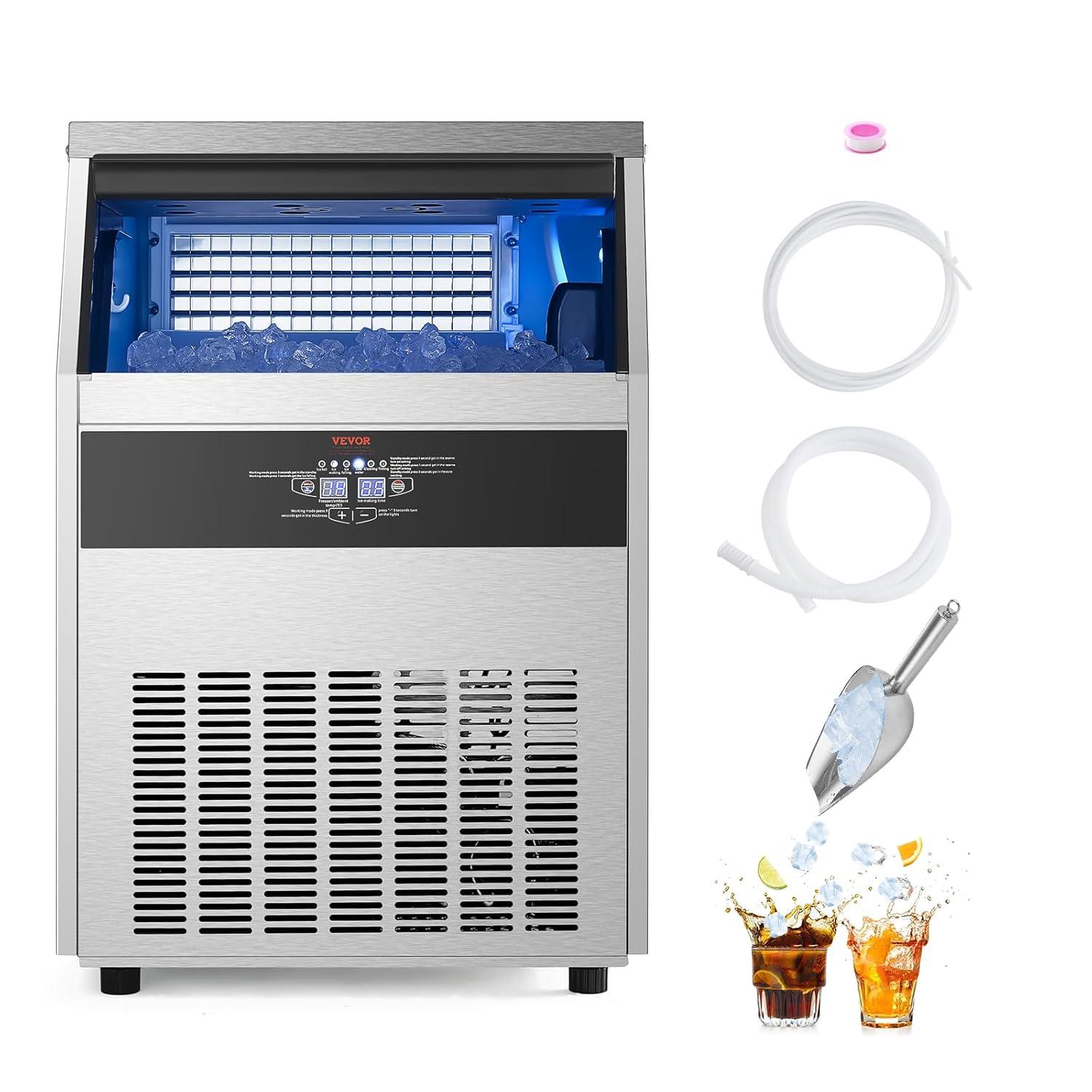 image:imageVEVOR Commercial Ice Maker Machine 130Lbs24H with 33Lbs Storage 45 Cubes per Cycle Stainless Steel Freestanding amp Under Counter Ice Maker with LED Display amp SelfCleaning for Home Bar Restaurant160lbs24H