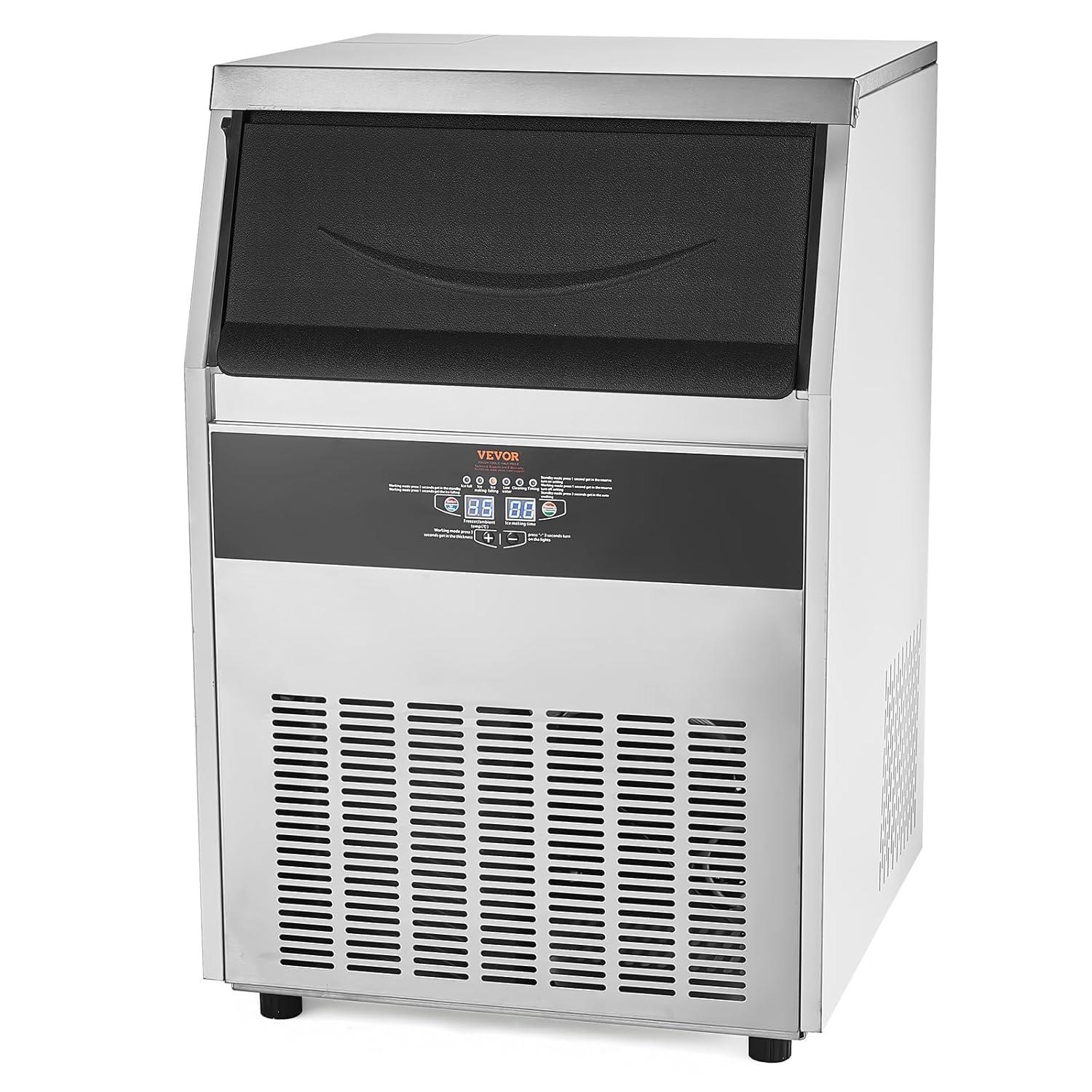 image:imageVEVOR Commercial Ice Maker Machine 130Lbs24H with 33Lbs Storage 45 Cubes per Cycle Stainless Steel Freestanding amp Under Counter Ice Maker with LED Display amp SelfCleaning for Home Bar Restaurant160lbs24H