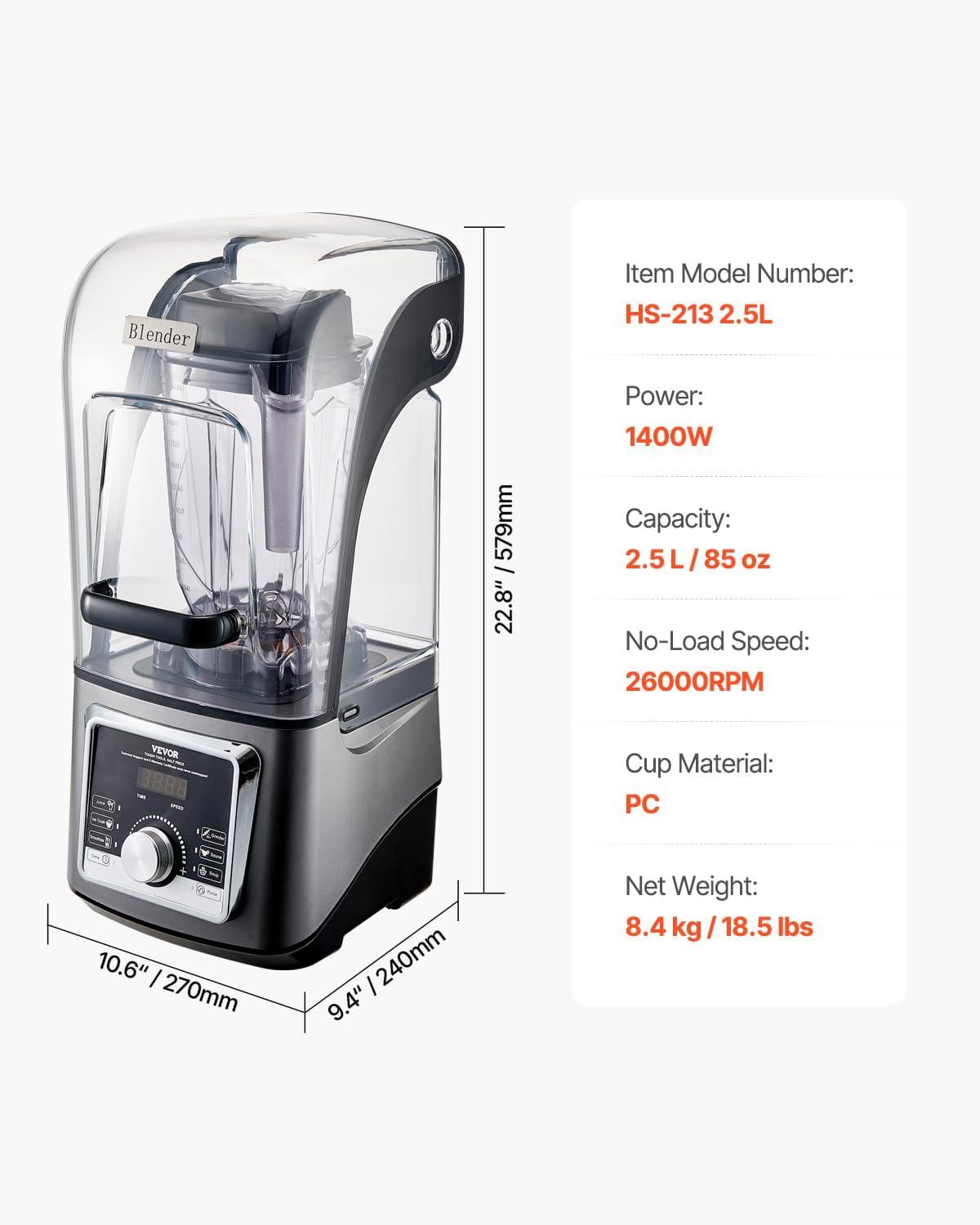 image:imageVEVOR Professional Blender for Smoothies 85 oz 1400Wwith Powerful Motor MultiFunctional Food Processing for SmoothieMilkshakeJuice Fits for Kitchen25 L 85 oz