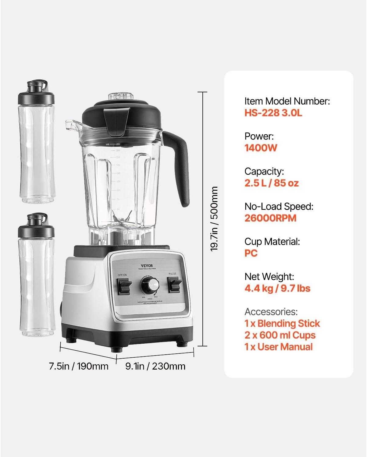 image:imageVEVOR Professional Blender for Smoothies 85 oz 1400Wwith Powerful Motor MultiFunctional Food Processing for SmoothieMilkshakeJuice Fits for Kitchen25 L 85 oz