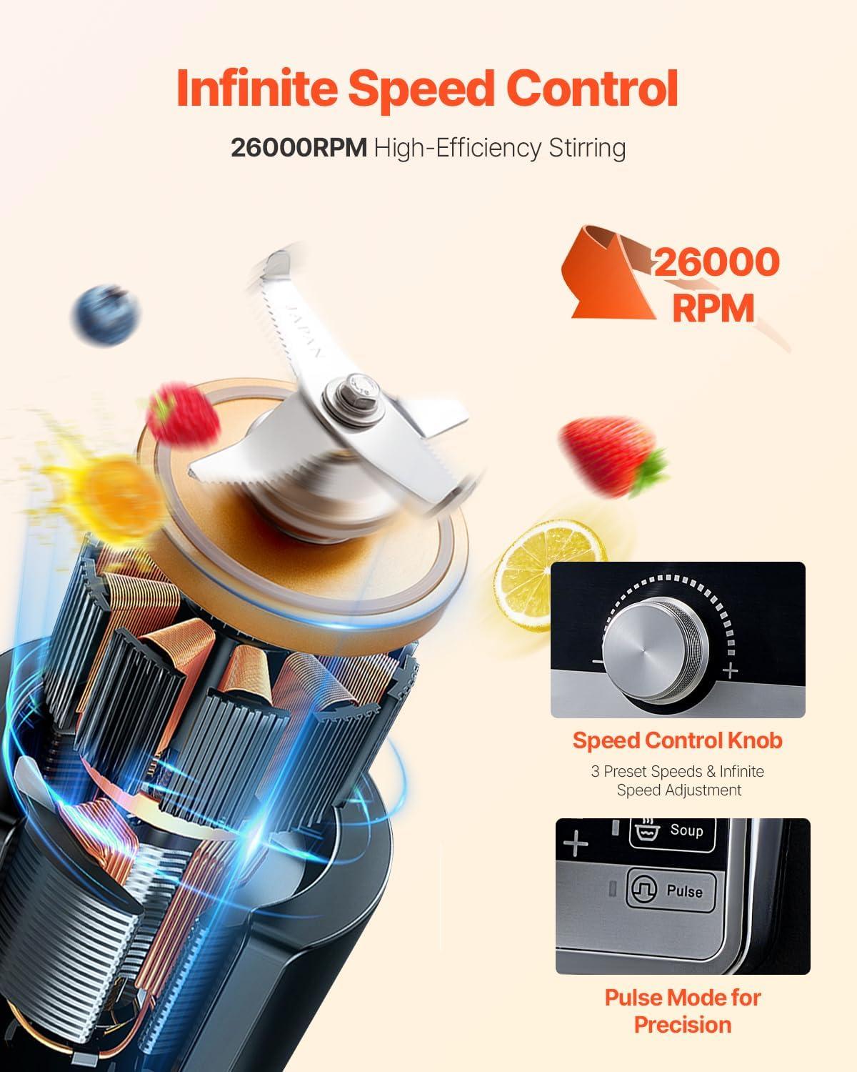 image:imageVEVOR Professional Blender for Smoothies 85 oz 1400Wwith Powerful Motor MultiFunctional Food Processing for SmoothieMilkshakeJuice Fits for Kitchen25 L 85 oz